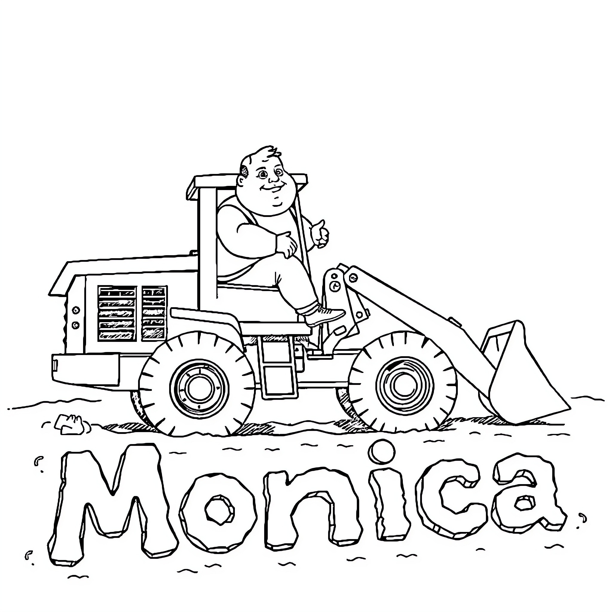Man operating a construction vehicle on the job Coloring Page (free black-and-white line drawing printable PDF for all, from beginners to advanced learners, including children, teens, adults, and seniors)