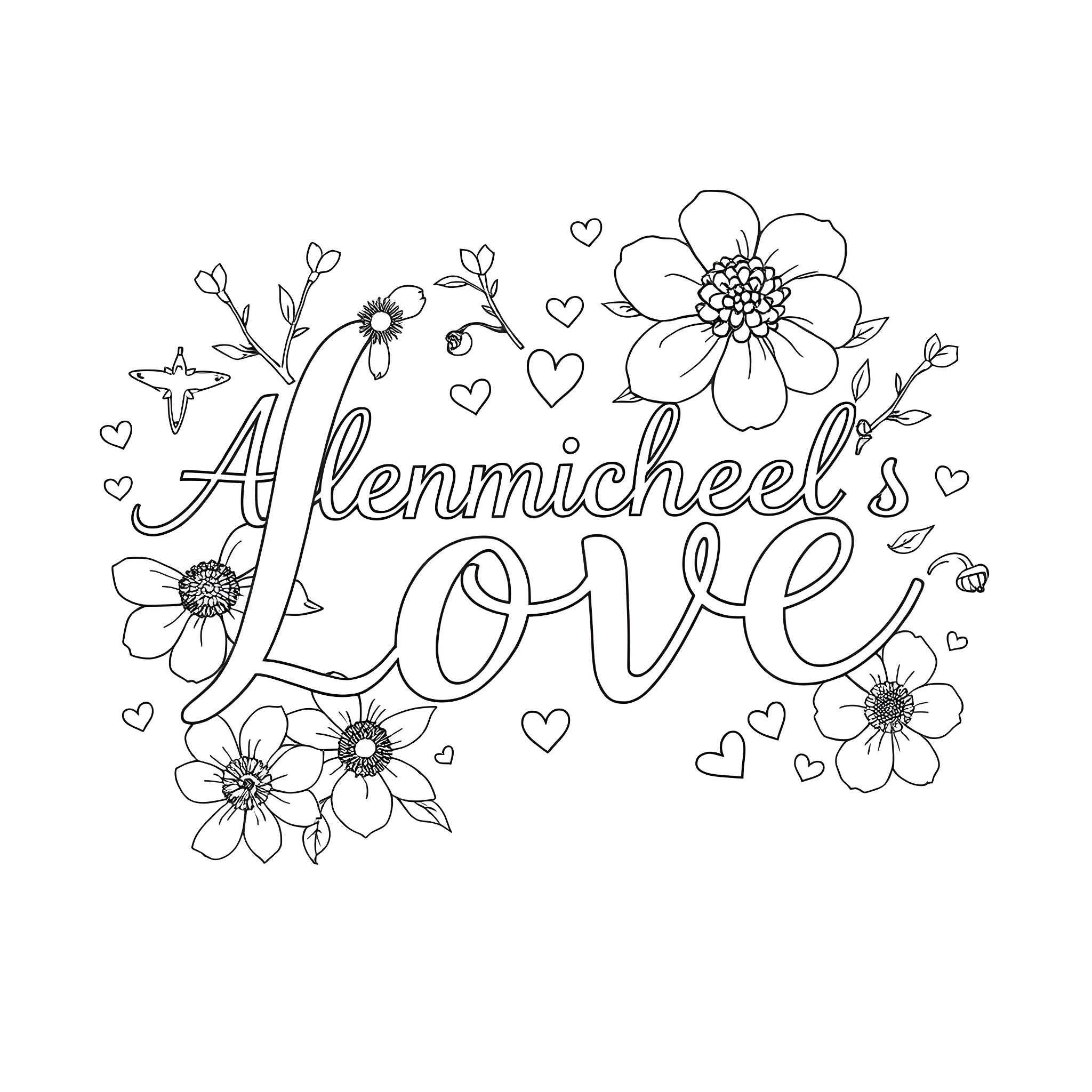 Letter of Floral Love Coloring Page (free black-and-white line drawing printable PDF for all, from beginners to advanced learners, including children, teens, adults, and seniors)