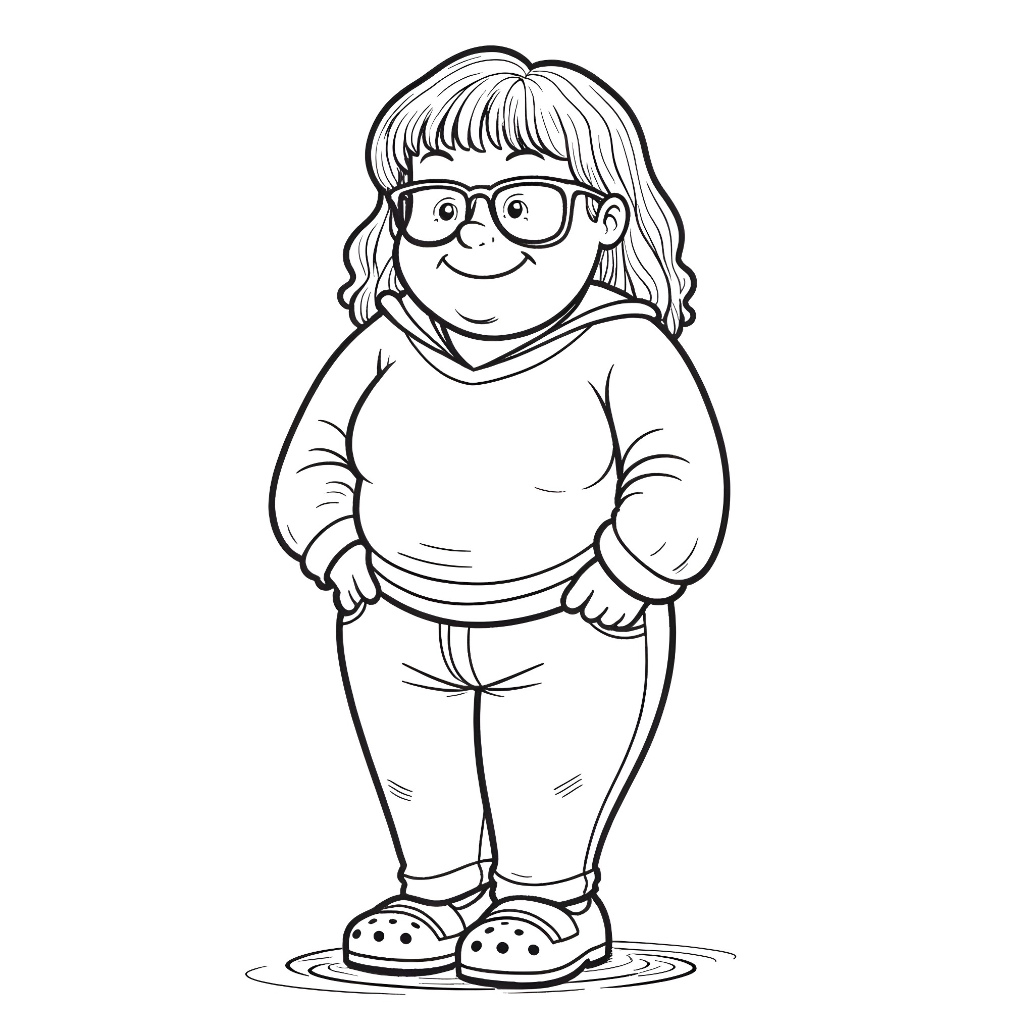 Librarian smiling warmly in casual outfit Coloring Page (free black-and-white line drawing printable PDF for all, from beginners to advanced learners, including children, teens, adults, and seniors)