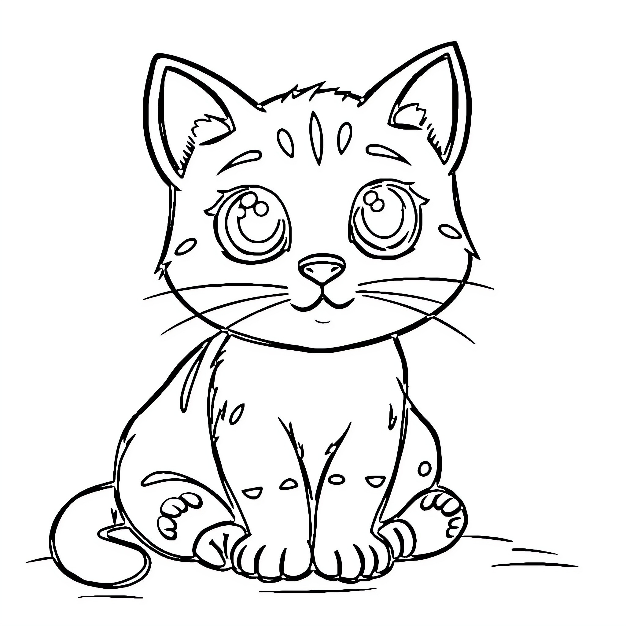 Cat with Cute Expression Coloring Page (free black-and-white line drawing printable PDF for all, from beginners to advanced learners, including children, teens, adults, and seniors)