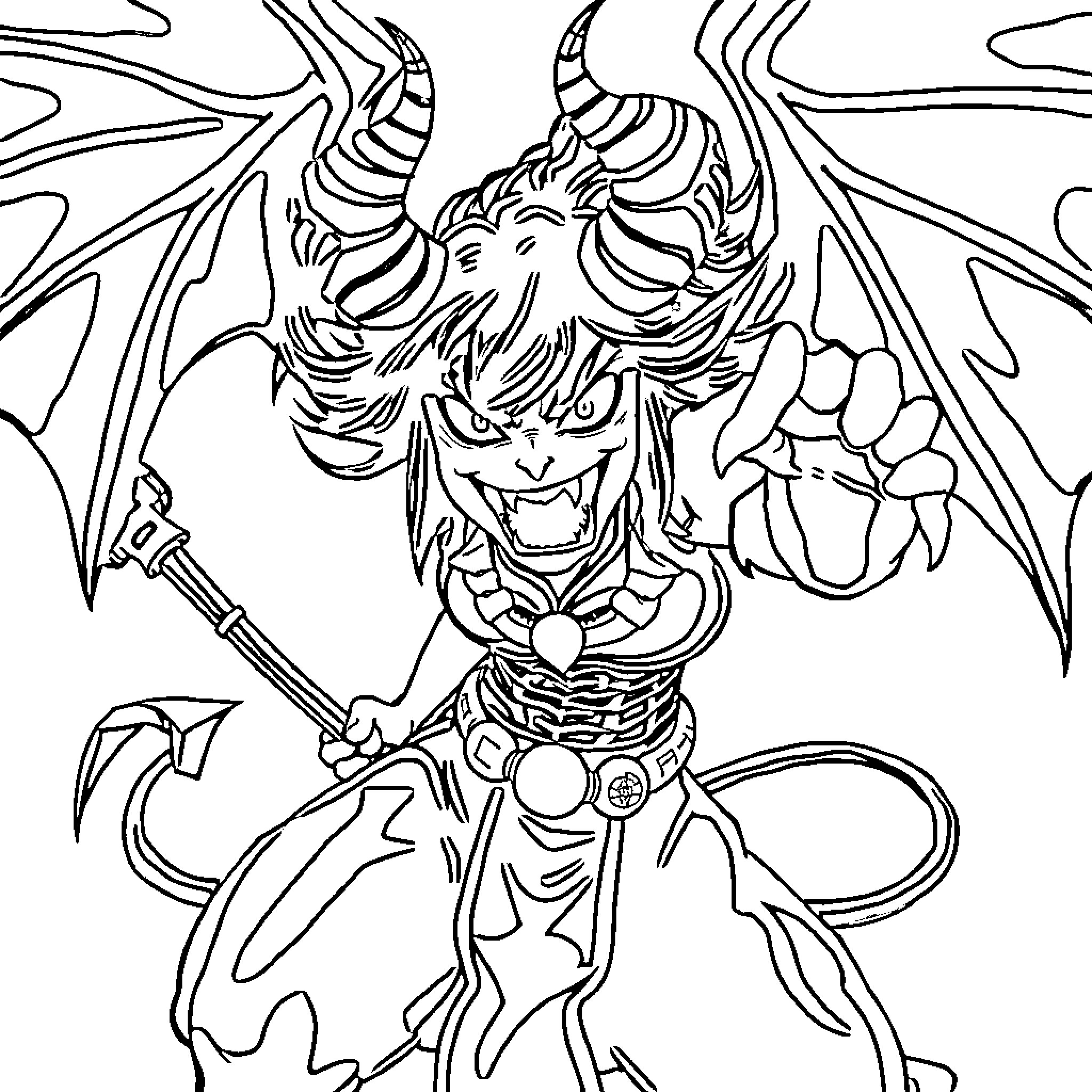 Nezuko's Fearsome Demonic Transformation Coloring Page (free black-and-white line drawing printable PDF for all, from beginners to advanced learners, including children, teens, adults, and seniors)