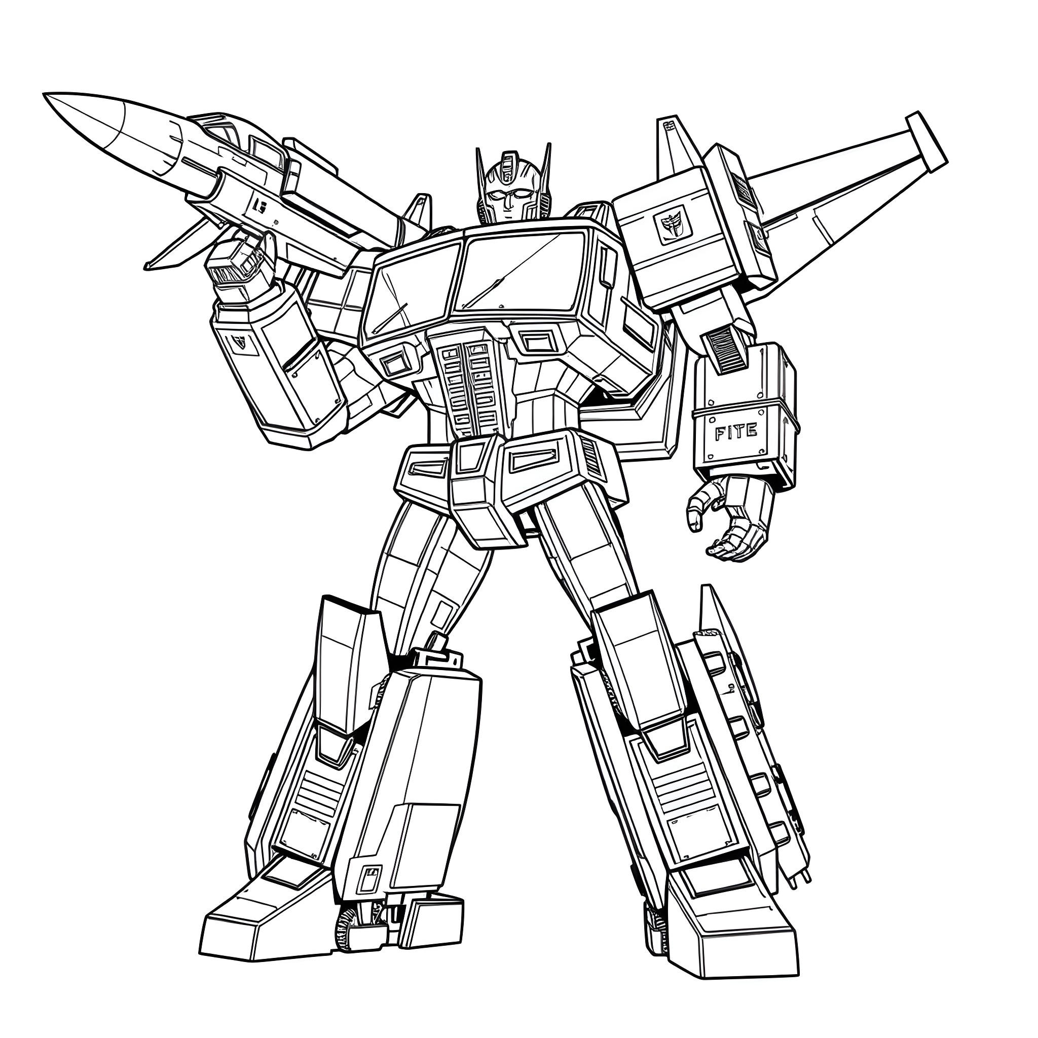 Fire Truck Robot Transforming in Action Coloring Page (free black-and-white line drawing printable PDF for all, from beginners to advanced learners, including children, teens, adults, and seniors)