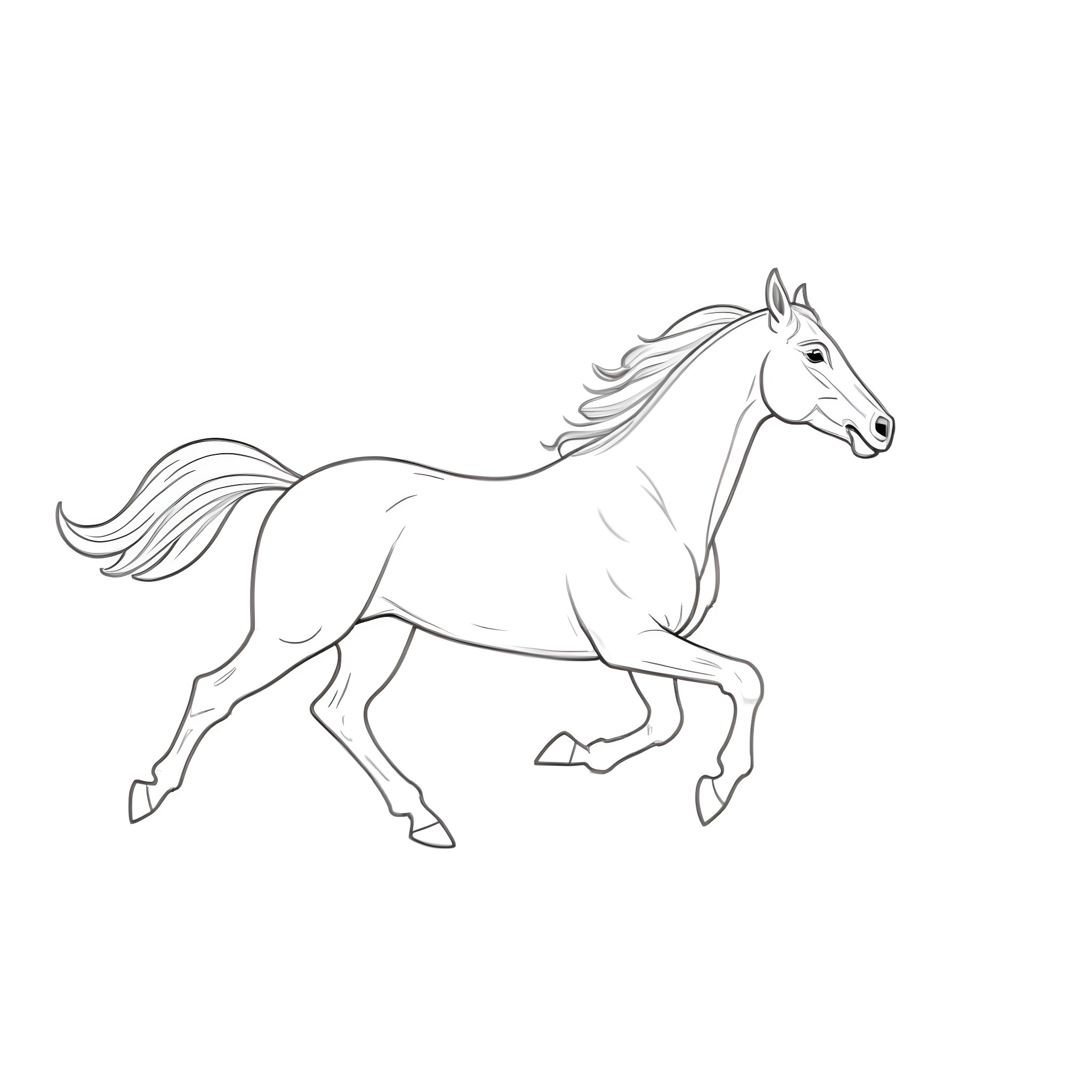 Horse running gracefully Coloring Page (free black-and-white line drawing printable PDF for all, from beginners to advanced learners, including children, teens, adults, and seniors)