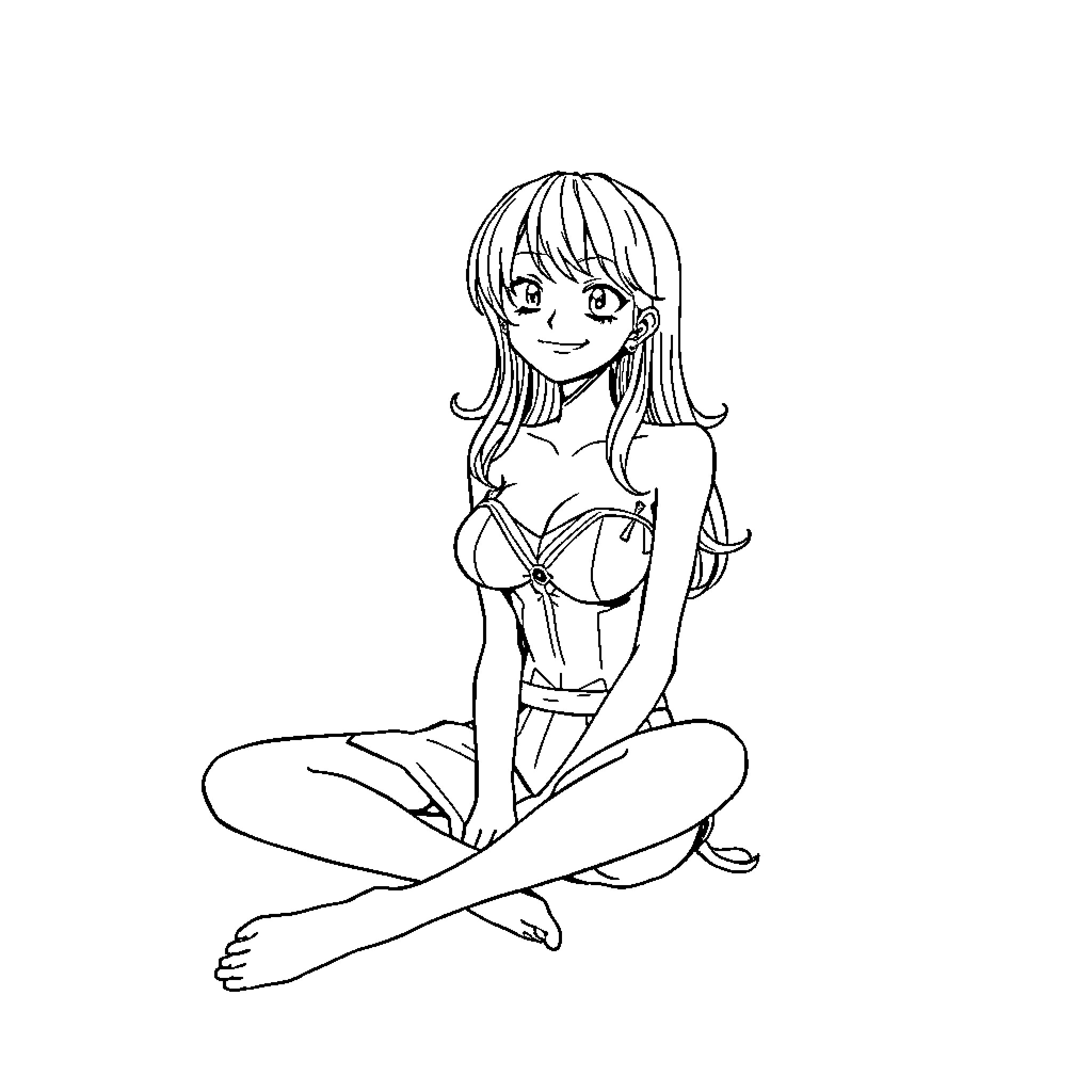 Nami in a serene and thoughtful pose Coloring Page (free black-and-white line drawing printable PDF for all, from beginners to advanced learners, including children, teens, adults, and seniors)