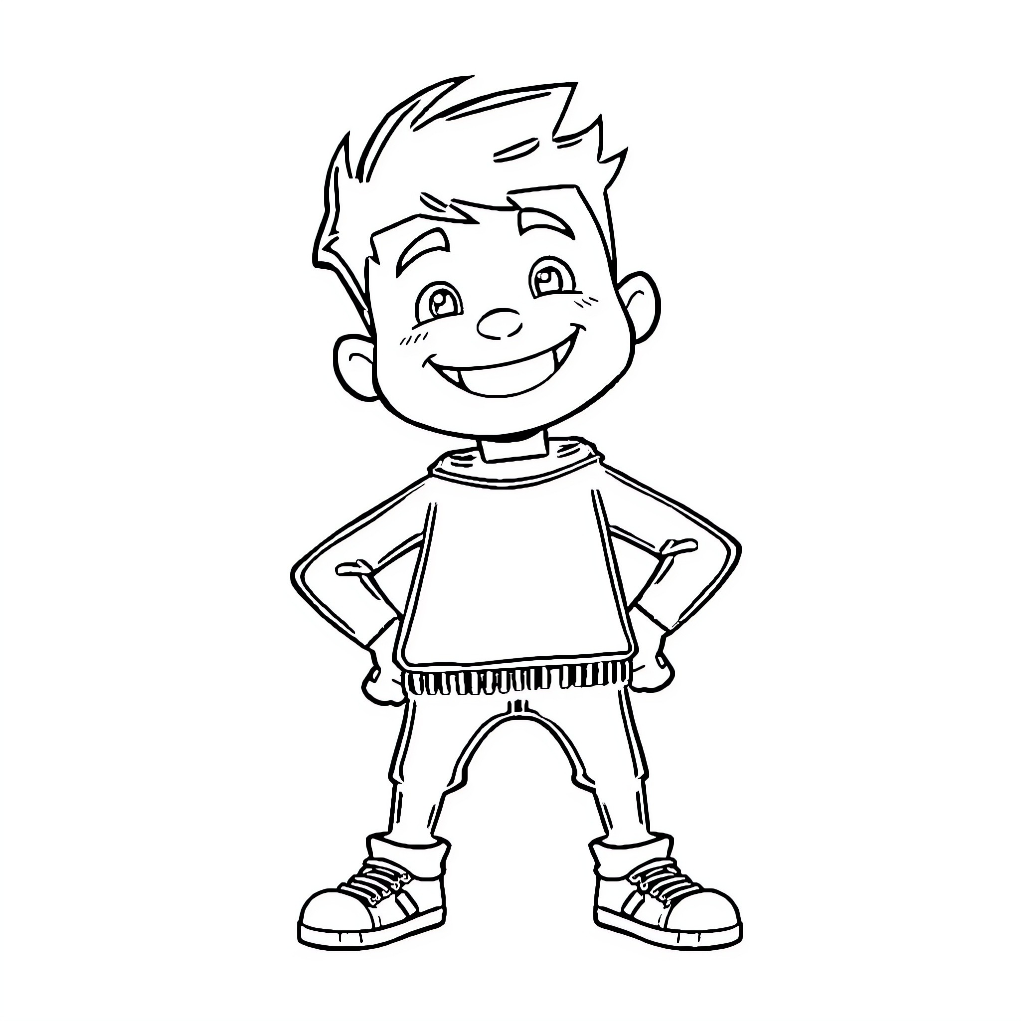 Tyler's Cheerful Expression and Casual Outfit Coloring Page (free black-and-white line drawing printable PDF for all, from beginners to advanced learners, including children, teens, adults, and seniors)
