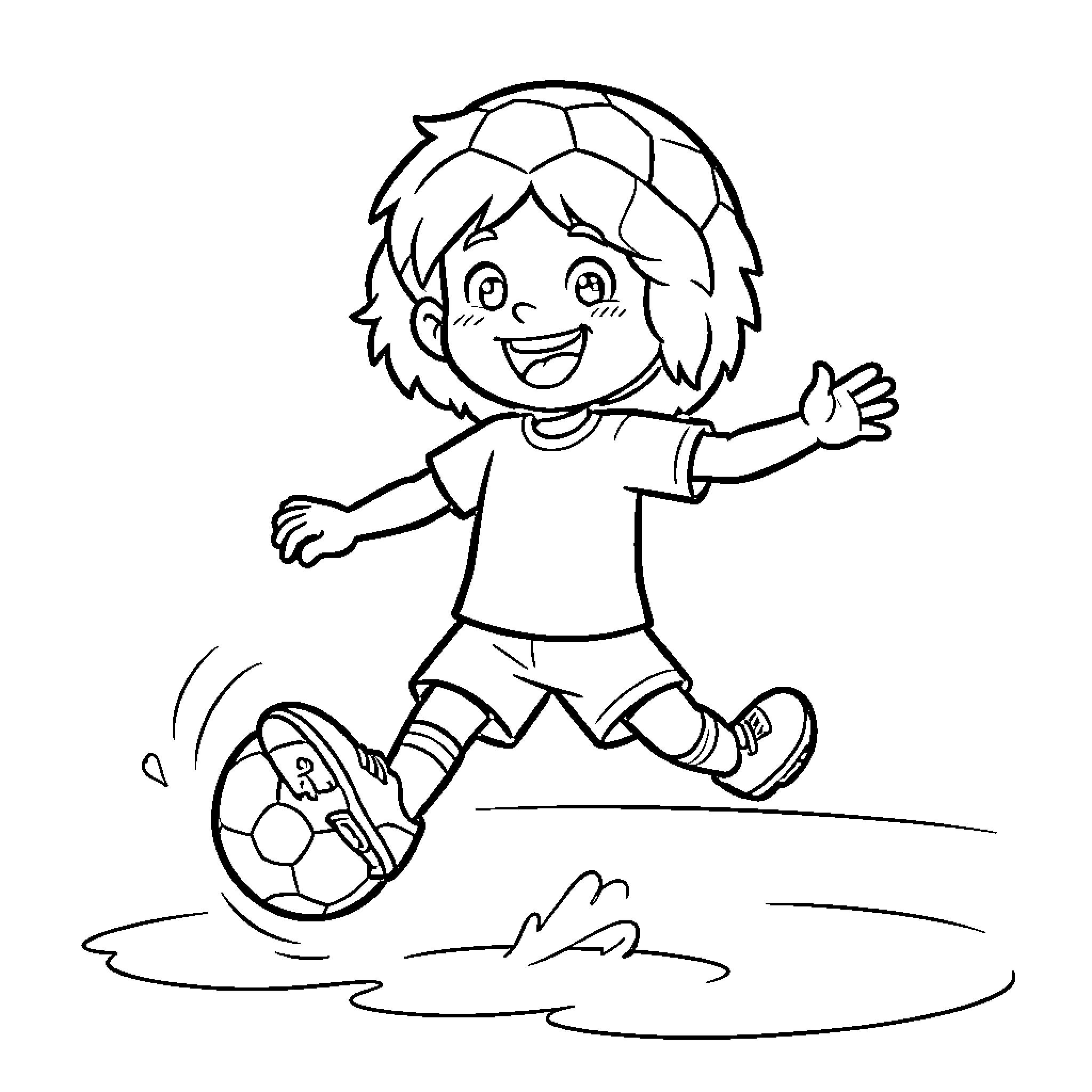 Football player joyfully running with ball Coloring Page (free black-and-white line drawing printable PDF for all, from beginners to advanced learners, including children, teens, adults, and seniors)