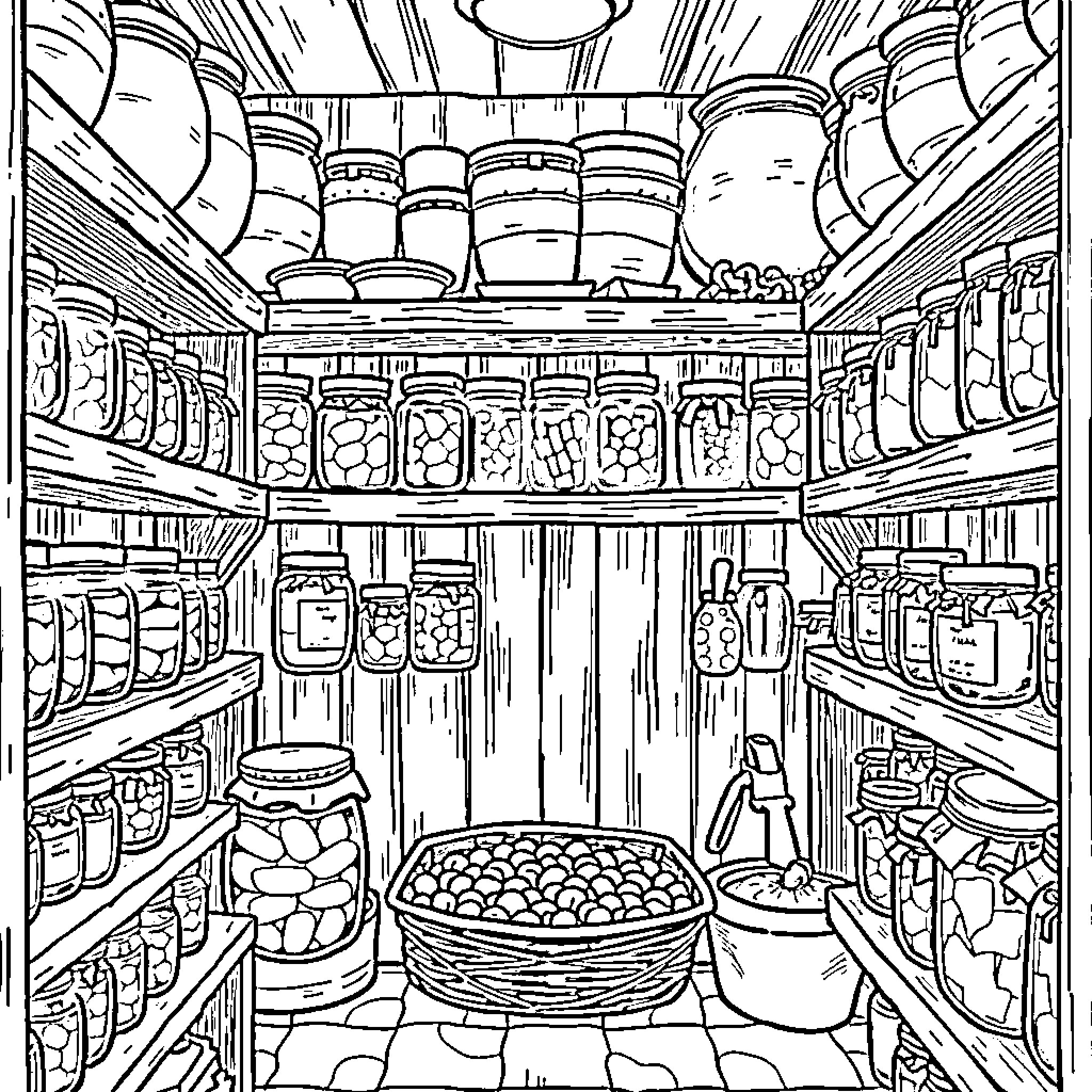 Jar of Delightful Pantry Treasures Coloring Page (free black-and-white line drawing printable PDF for all, from beginners to advanced learners, including children, teens, adults, and seniors)