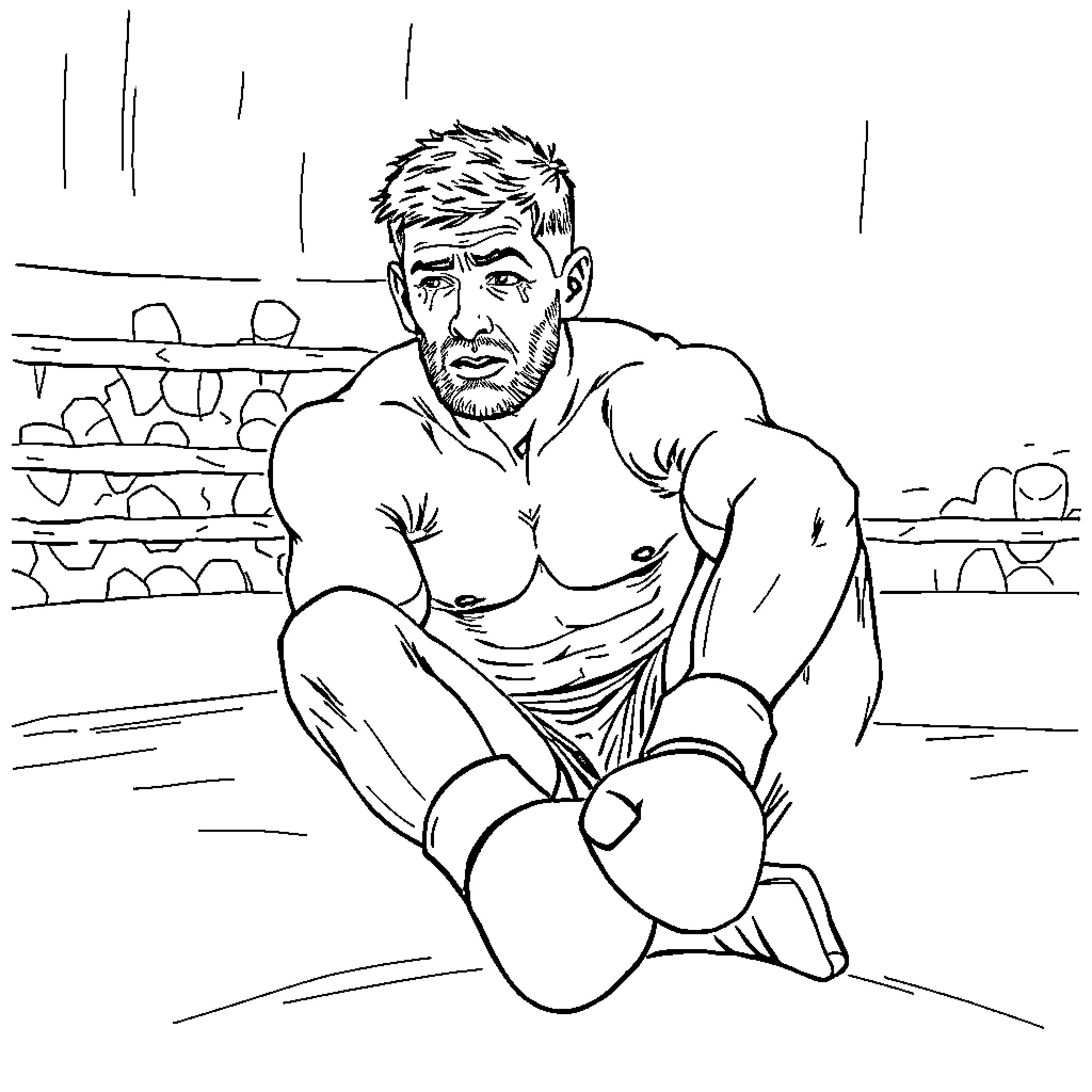 Tom Aspinall in intense boxing match Coloring Page (free black-and-white line drawing printable PDF for all, from beginners to advanced learners, including children, teens, adults, and seniors)
