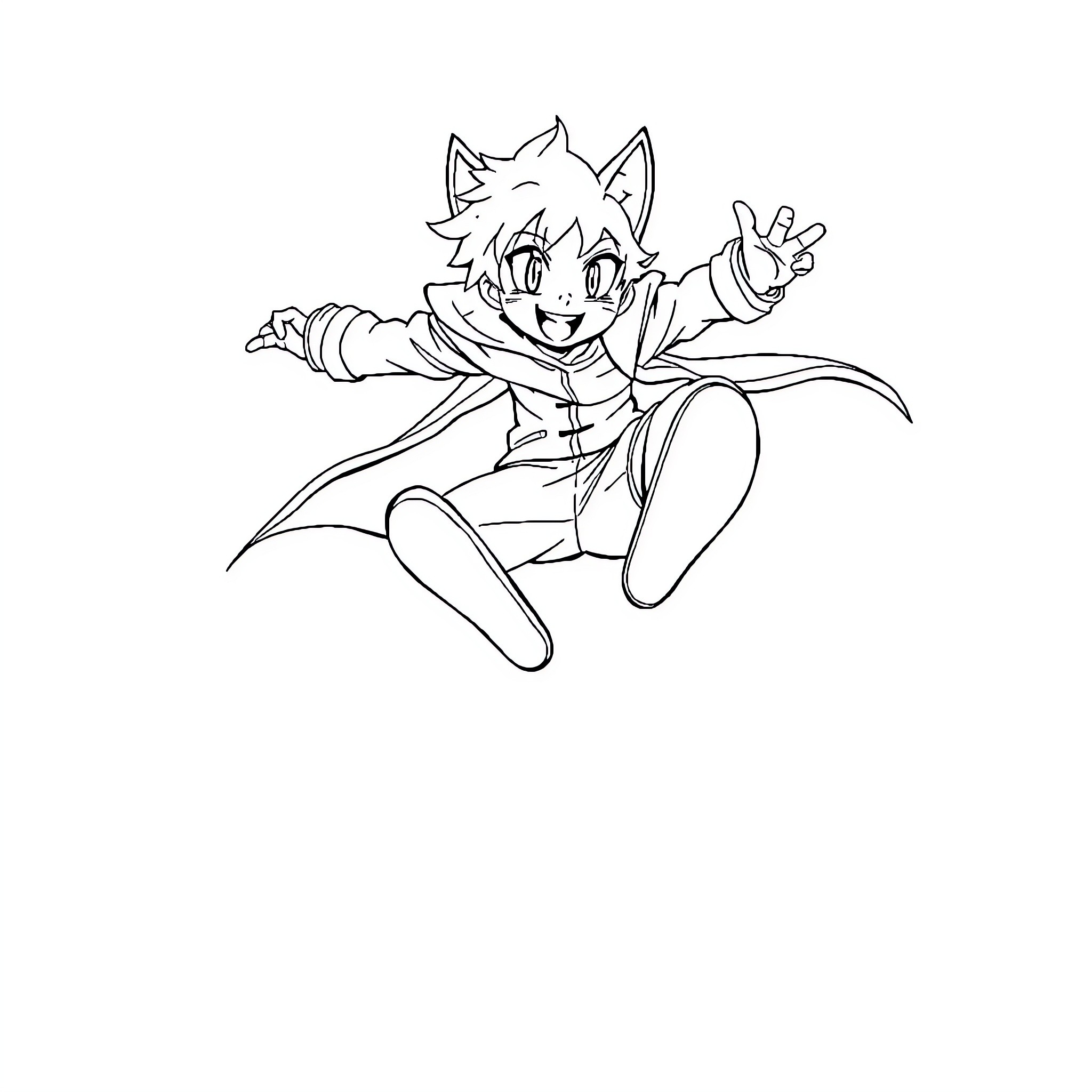 Character in joyful animated action pose Coloring Page (free black-and-white line drawing printable PDF for all, from beginners to advanced learners, including children, teens, adults, and seniors)
