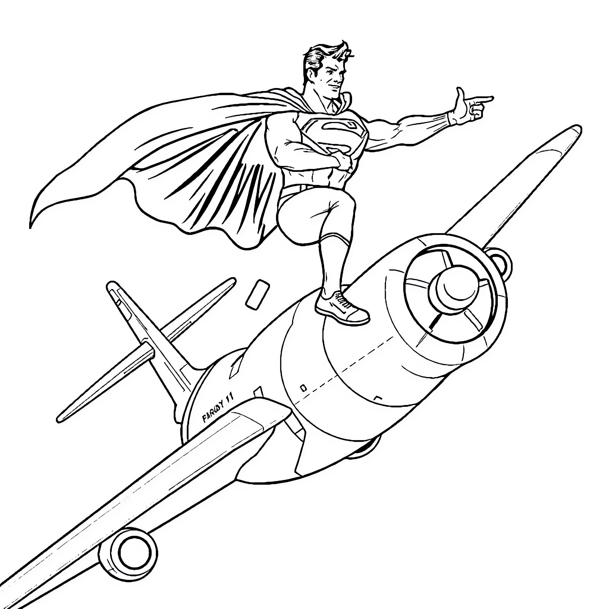 Superman flying and rescuing in action sequence Coloring Page (free black-and-white line drawing printable PDF for all, from beginners to advanced learners, including children, teens, adults, and seniors)