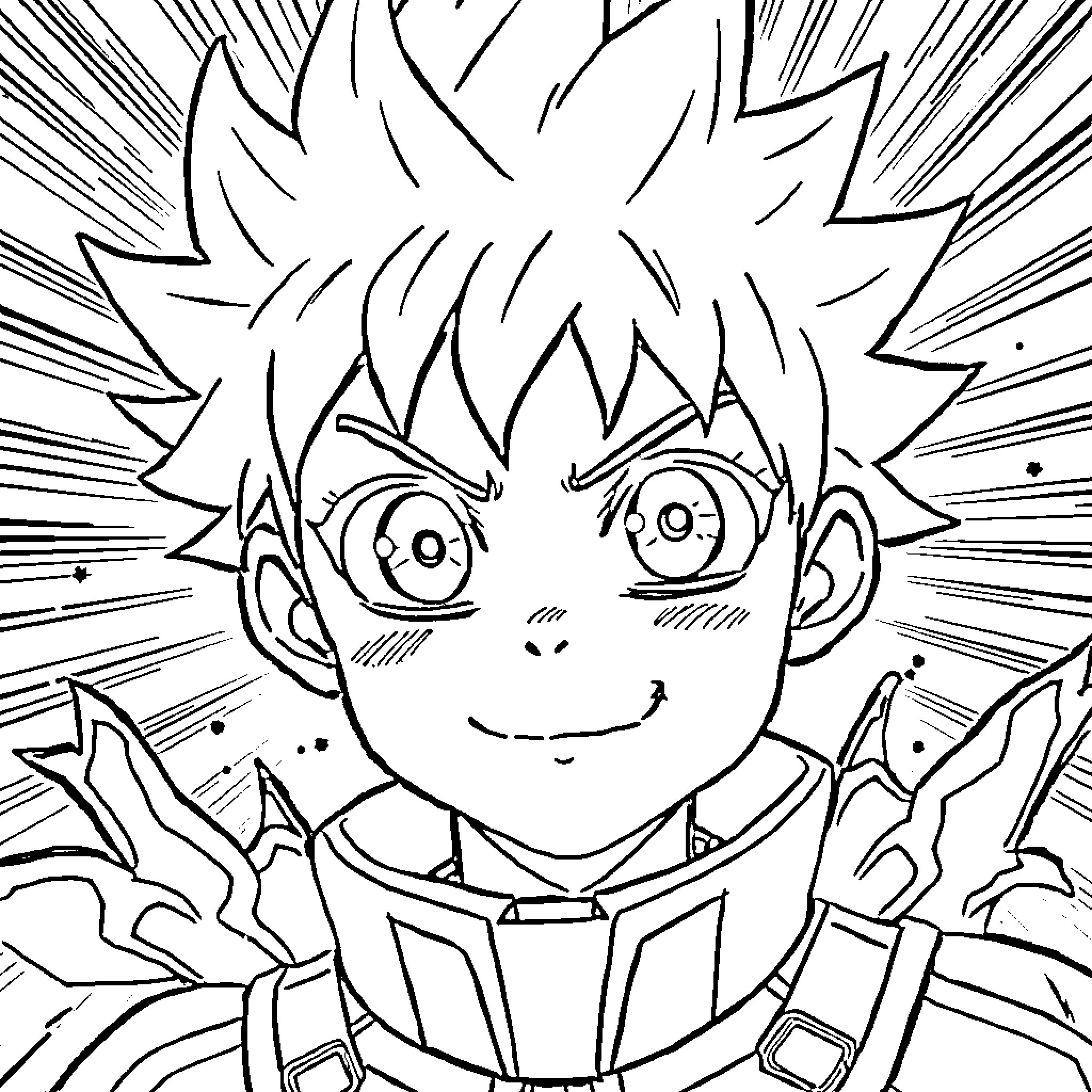 Bakugo's Fierce Anime Persona Coloring Page (free black-and-white line drawing printable PDF for all, from beginners to advanced learners, including children, teens, adults, and seniors)