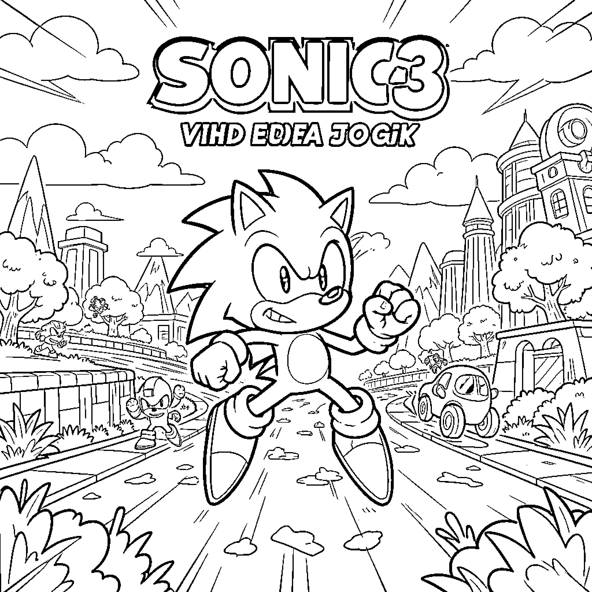 Sonic 3 Vihd ecta jocik Coloring Page (free black-and-white line drawing printable PDF for all, from beginners to advanced learners, including children, teens, adults, and seniors)