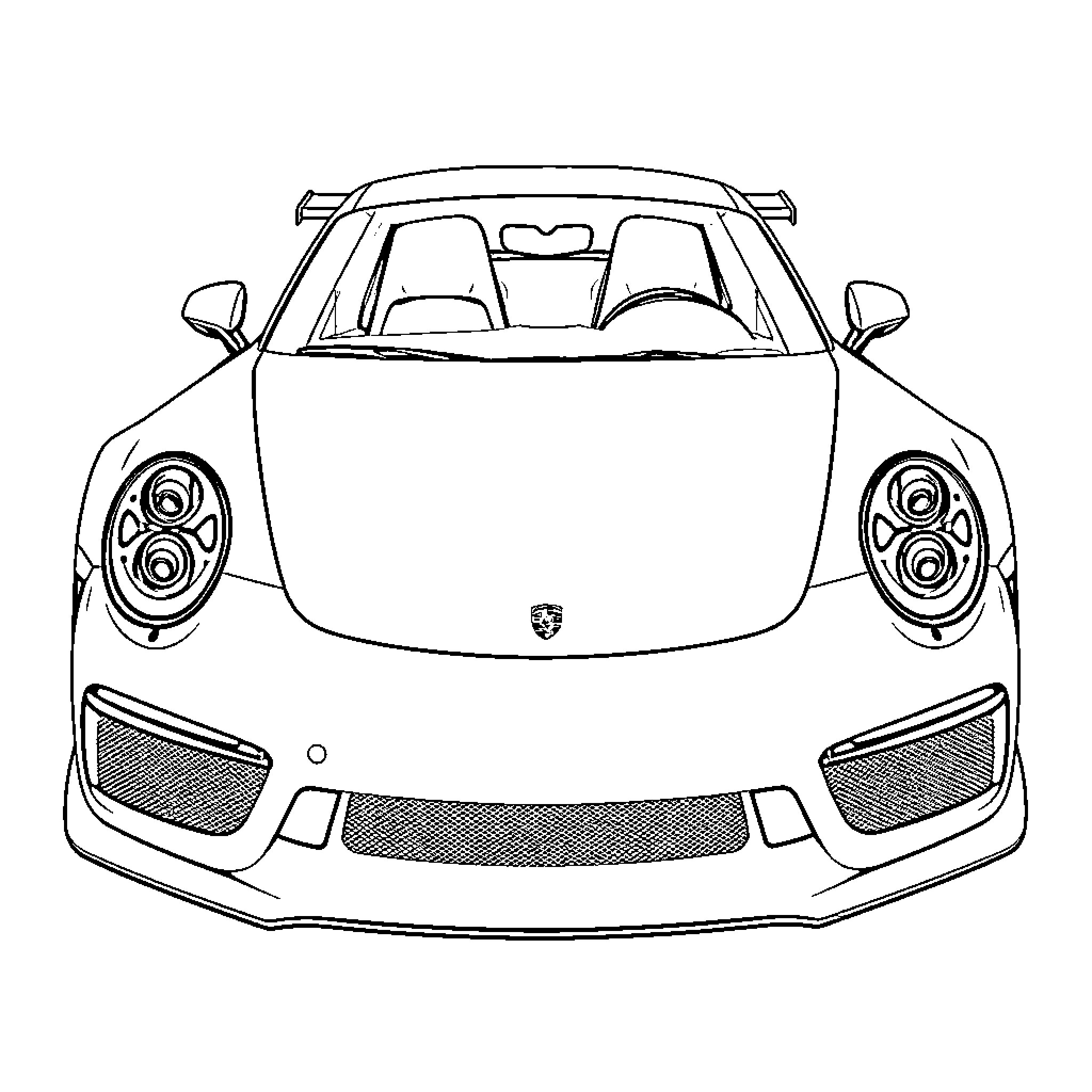 Porsche sports car silhouette Coloring Page (free black-and-white line drawing printable PDF for all, from beginners to advanced learners, including children, teens, adults, and seniors)