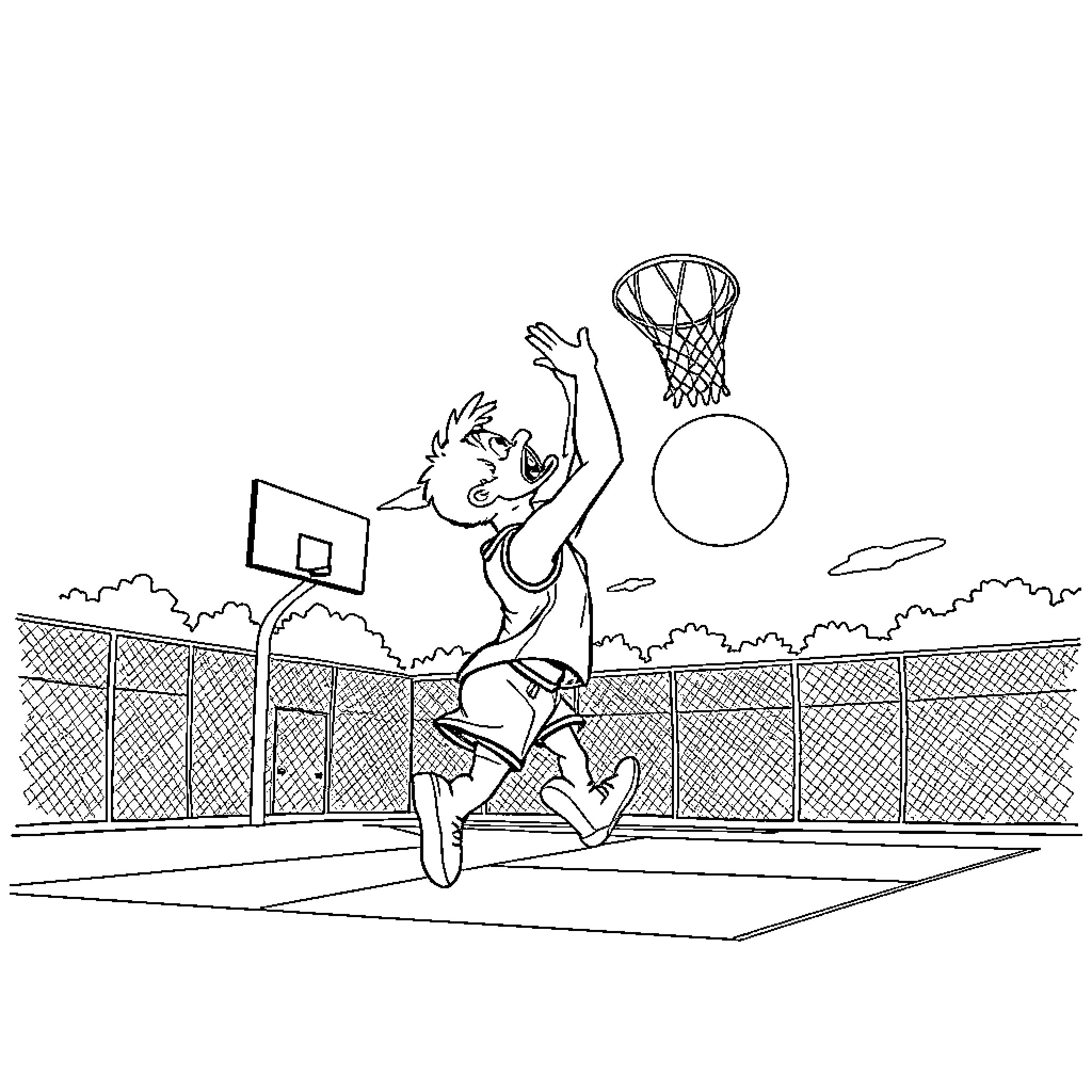 Donald Tusk playing basketball with energy Coloring Page (free black-and-white line drawing printable PDF for all, from beginners to advanced learners, including children, teens, adults, and seniors)