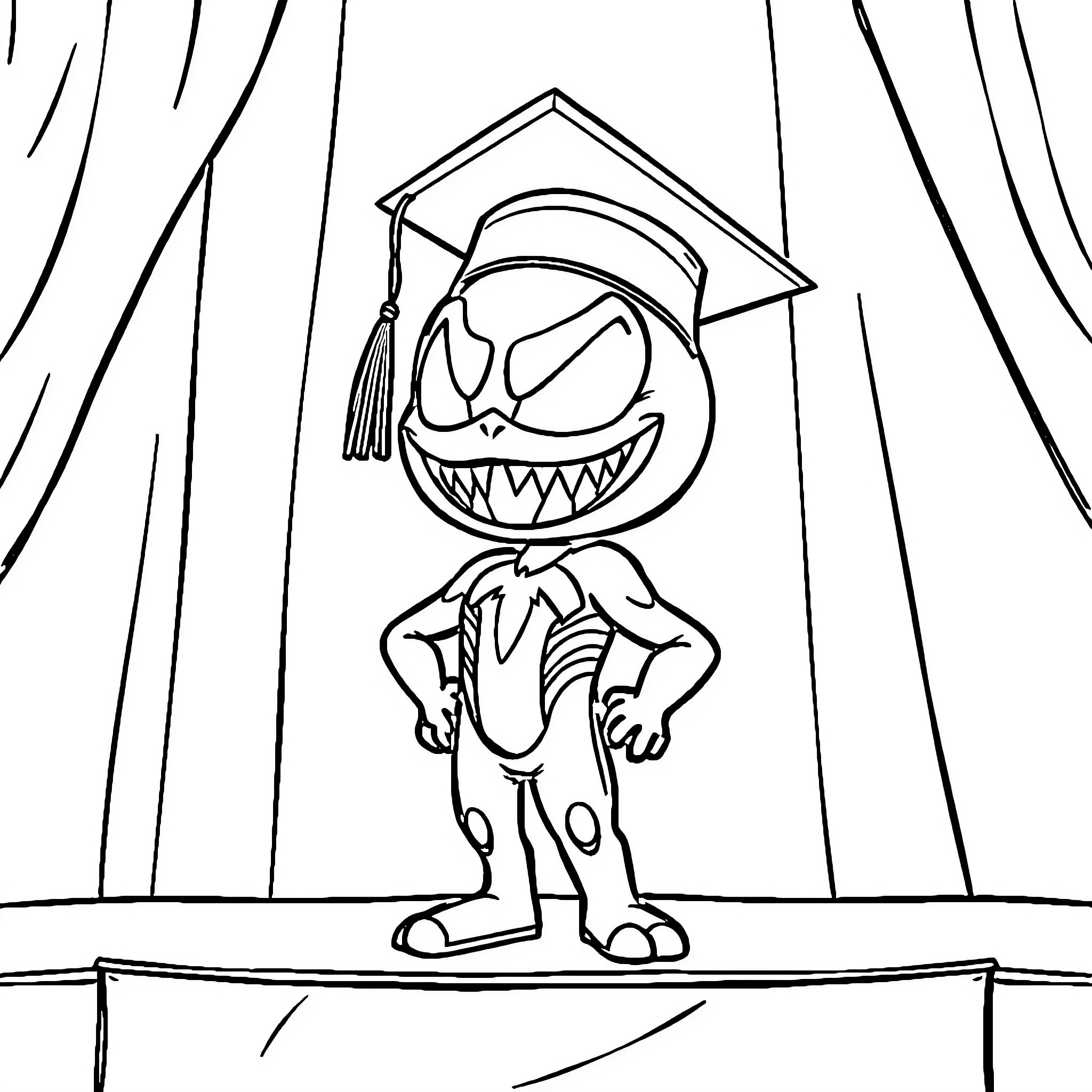 Venom Graduation Ceremony Celebration Coloring Page (free black-and-white line drawing printable PDF for all, from beginners to advanced learners, including children, teens, adults, and seniors)