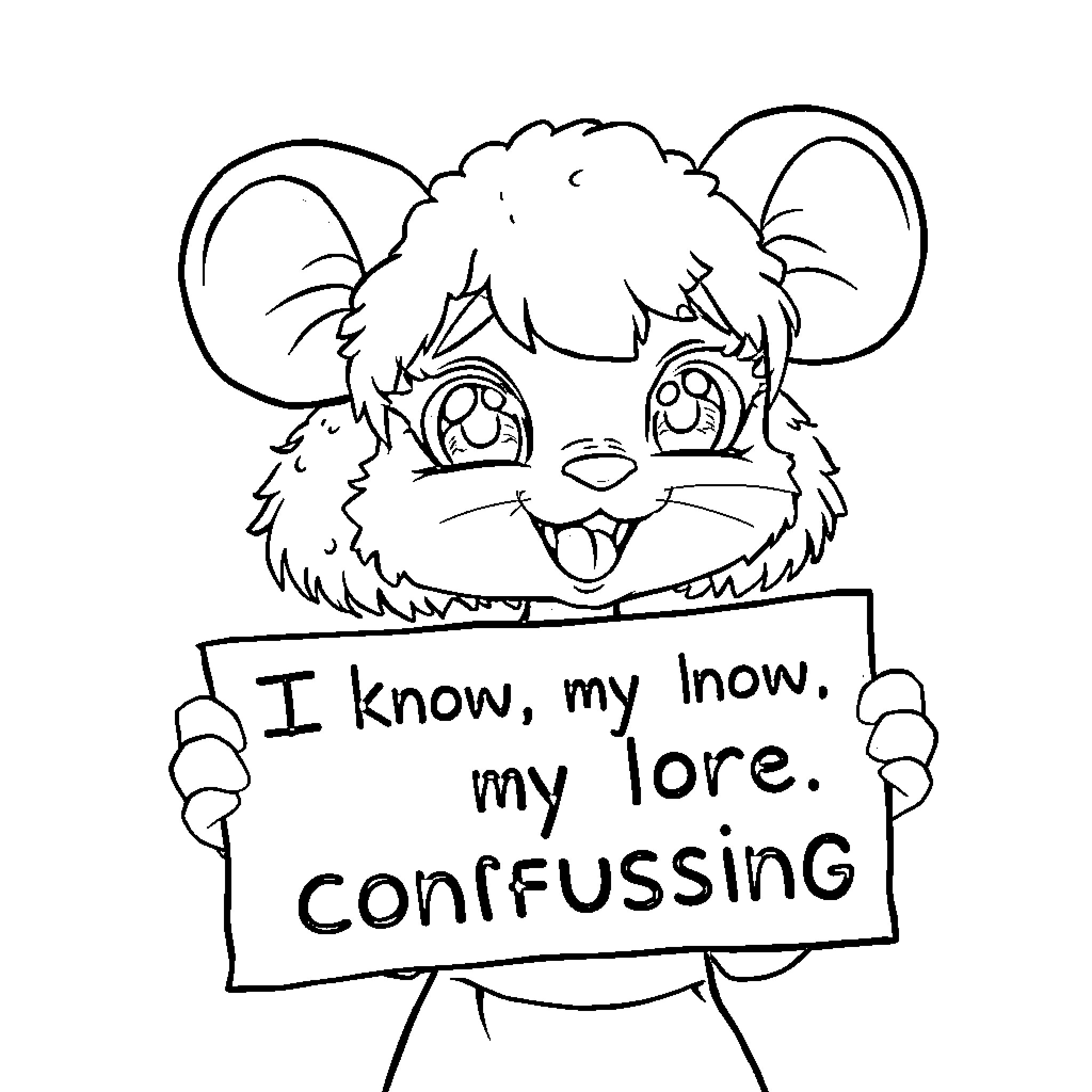 Vtuber character expressing confusion Coloring Page (free black-and-white line drawing printable PDF for all, from beginners to advanced learners, including children, teens, adults, and seniors)