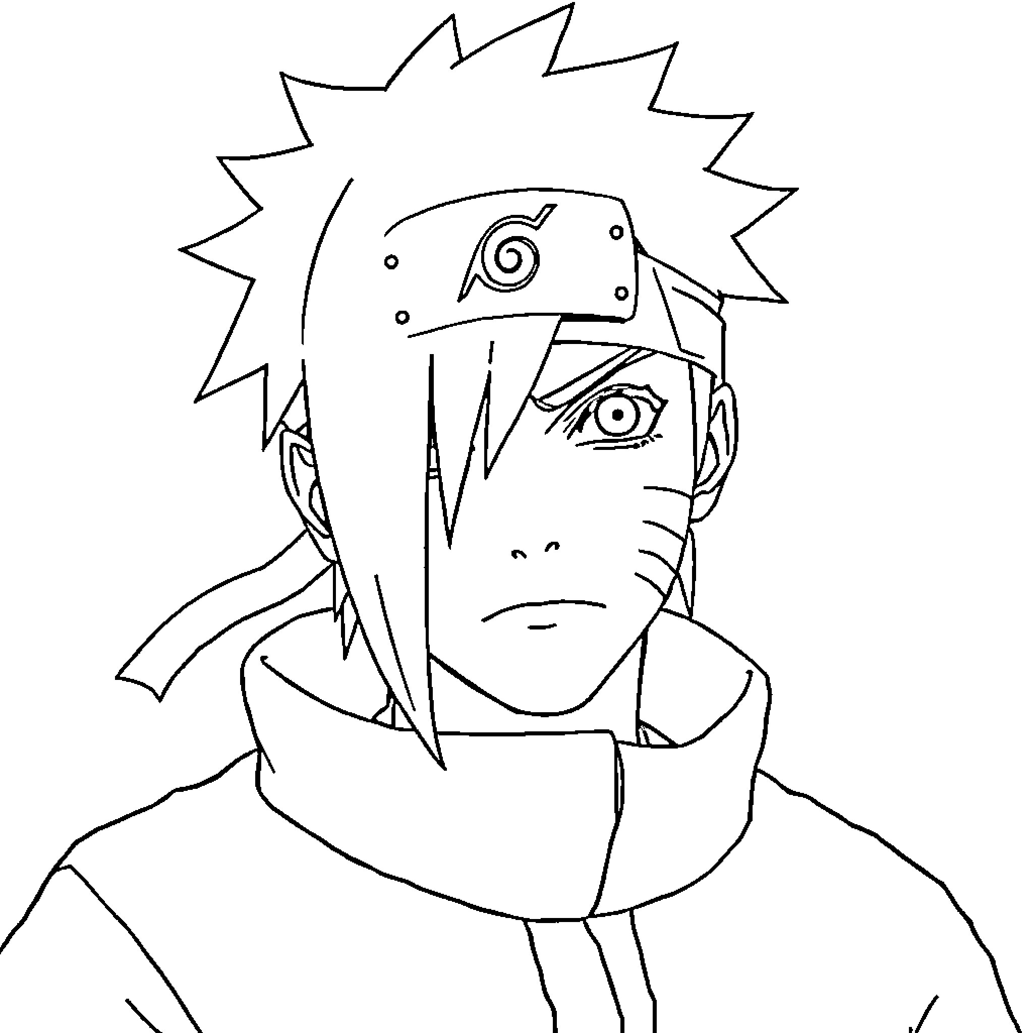 Naruto character in contemplative expression Coloring Page (free black-and-white line drawing printable PDF for all, from beginners to advanced learners, including children, teens, adults, and seniors)