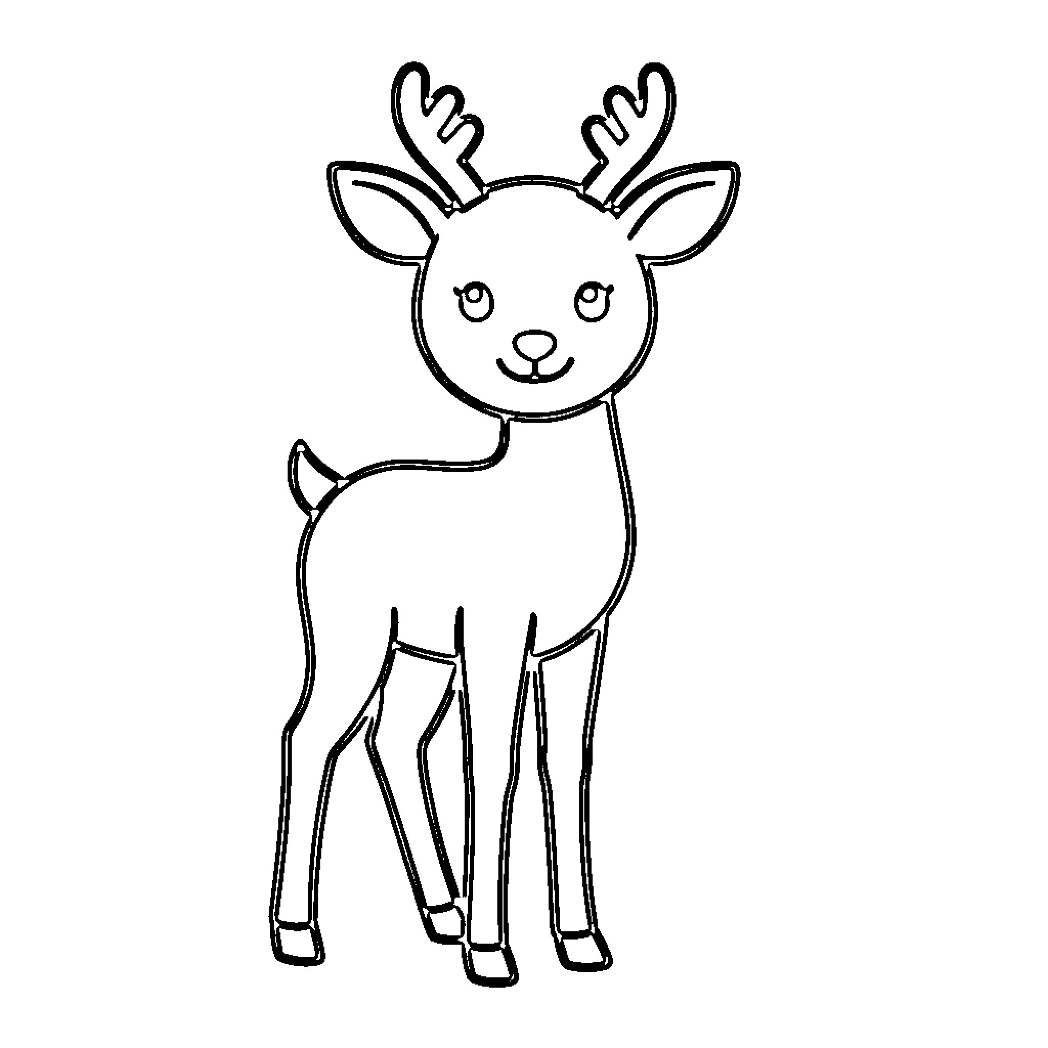 Deer with Cute Facial Expression Coloring Page (free black-and-white line drawing printable PDF for all, from beginners to advanced learners, including children, teens, adults, and seniors)