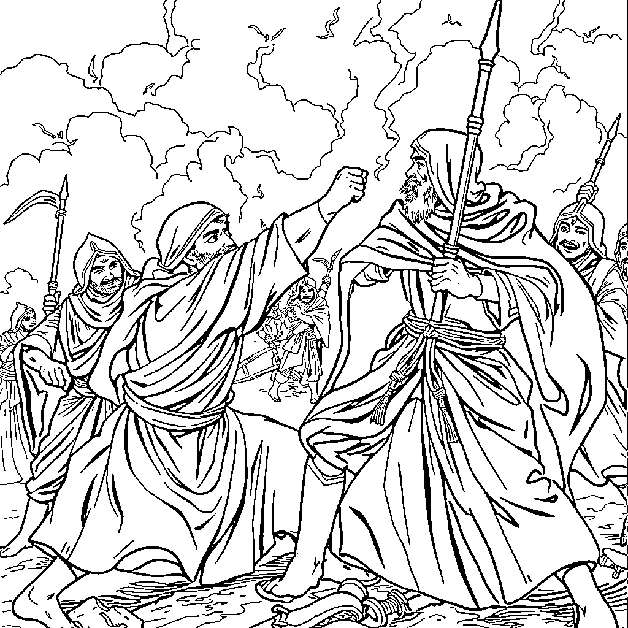 Rumi - Mystic Poets in Contemplative Pose Coloring Page (free black-and-white line drawing printable PDF for all, from beginners to advanced learners, including children, teens, adults, and seniors)