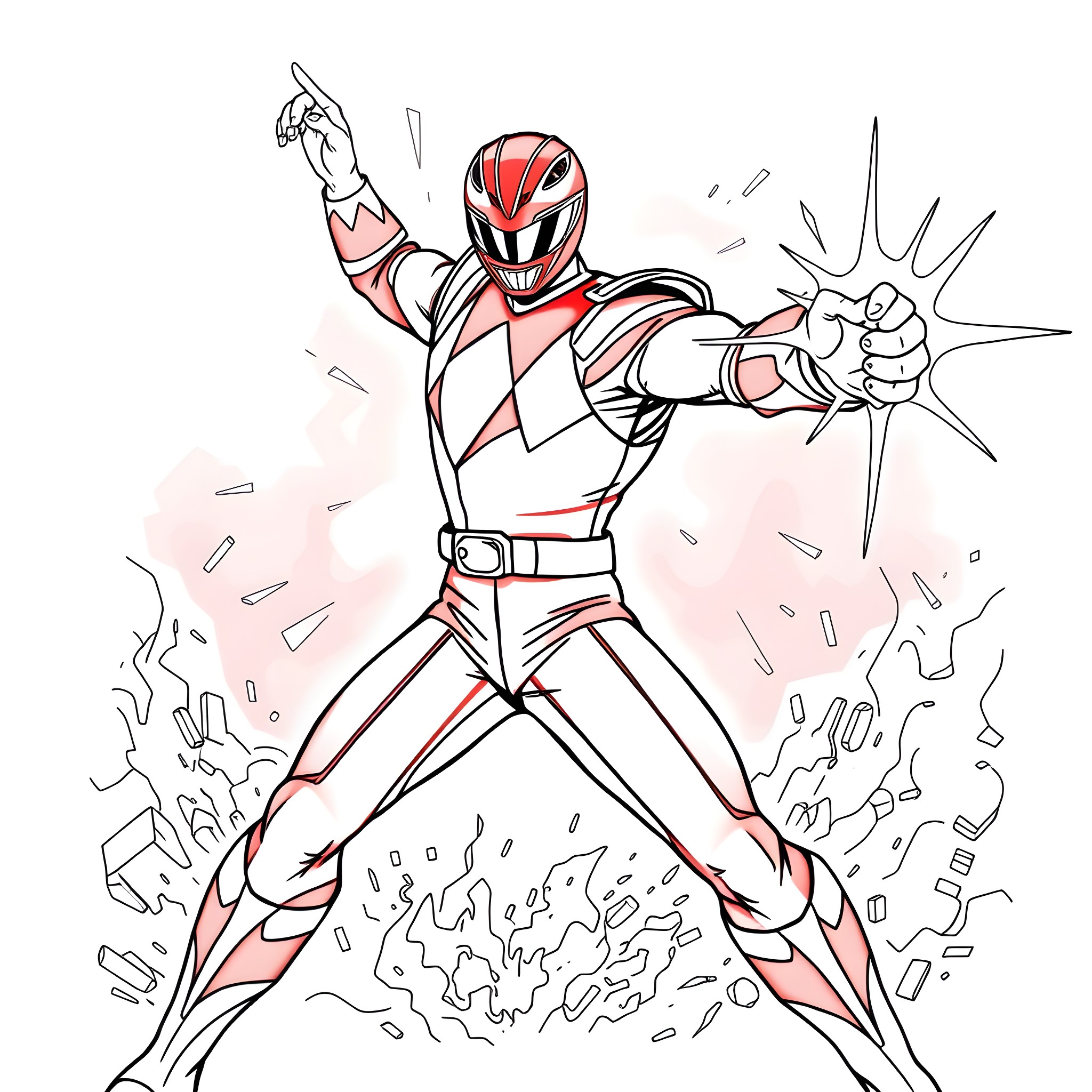 Ranger battles with intense energy and power Coloring Page (free black-and-white line drawing printable PDF for all, from beginners to advanced learners, including children, teens, adults, and seniors)