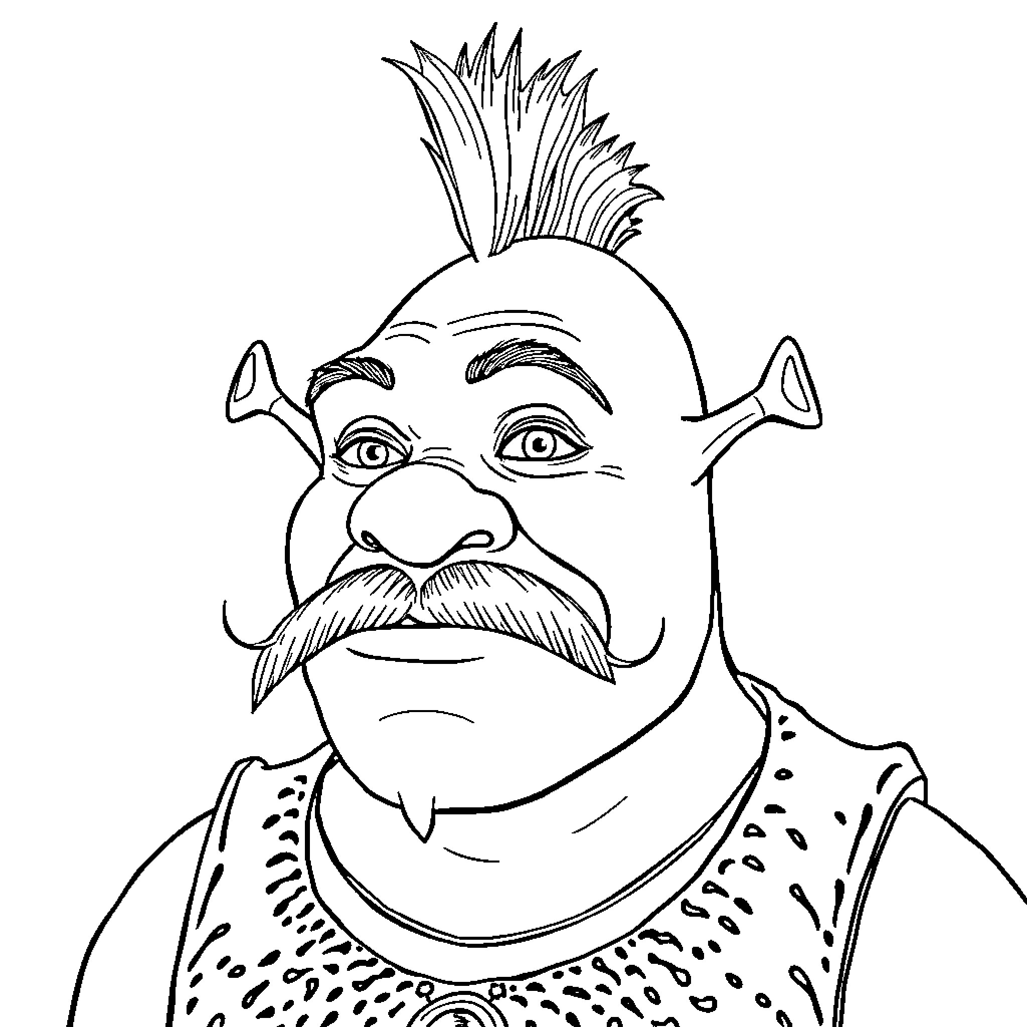 Shrek's Vibrant Punk-Inspired Character Design Coloring Page (free black-and-white line drawing printable PDF for all, from beginners to advanced learners, including children, teens, adults, and seniors)