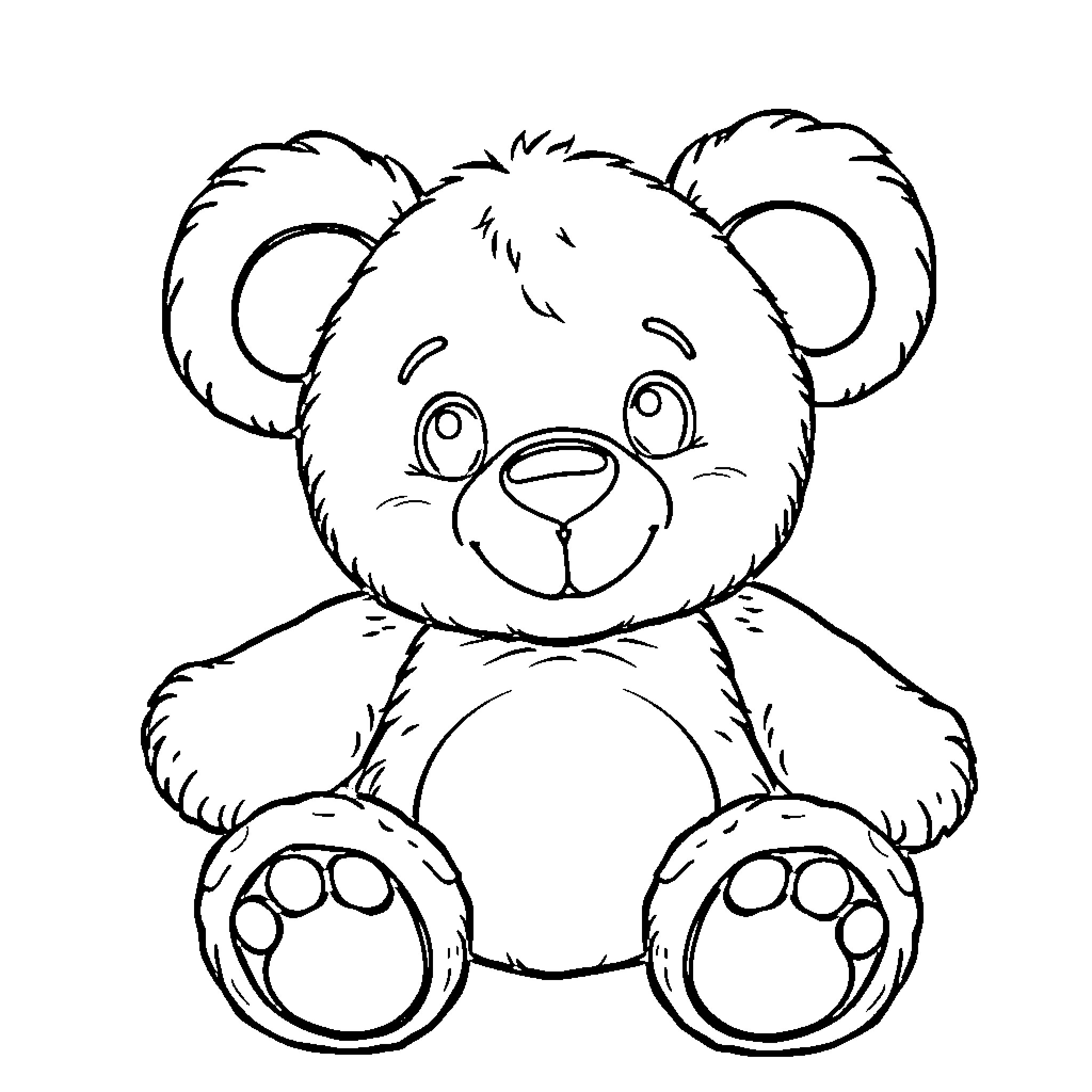 Teddy Bear sitting and smiling Coloring Page (free black-and-white line drawing printable PDF for all, from beginners to advanced learners, including children, teens, adults, and seniors)