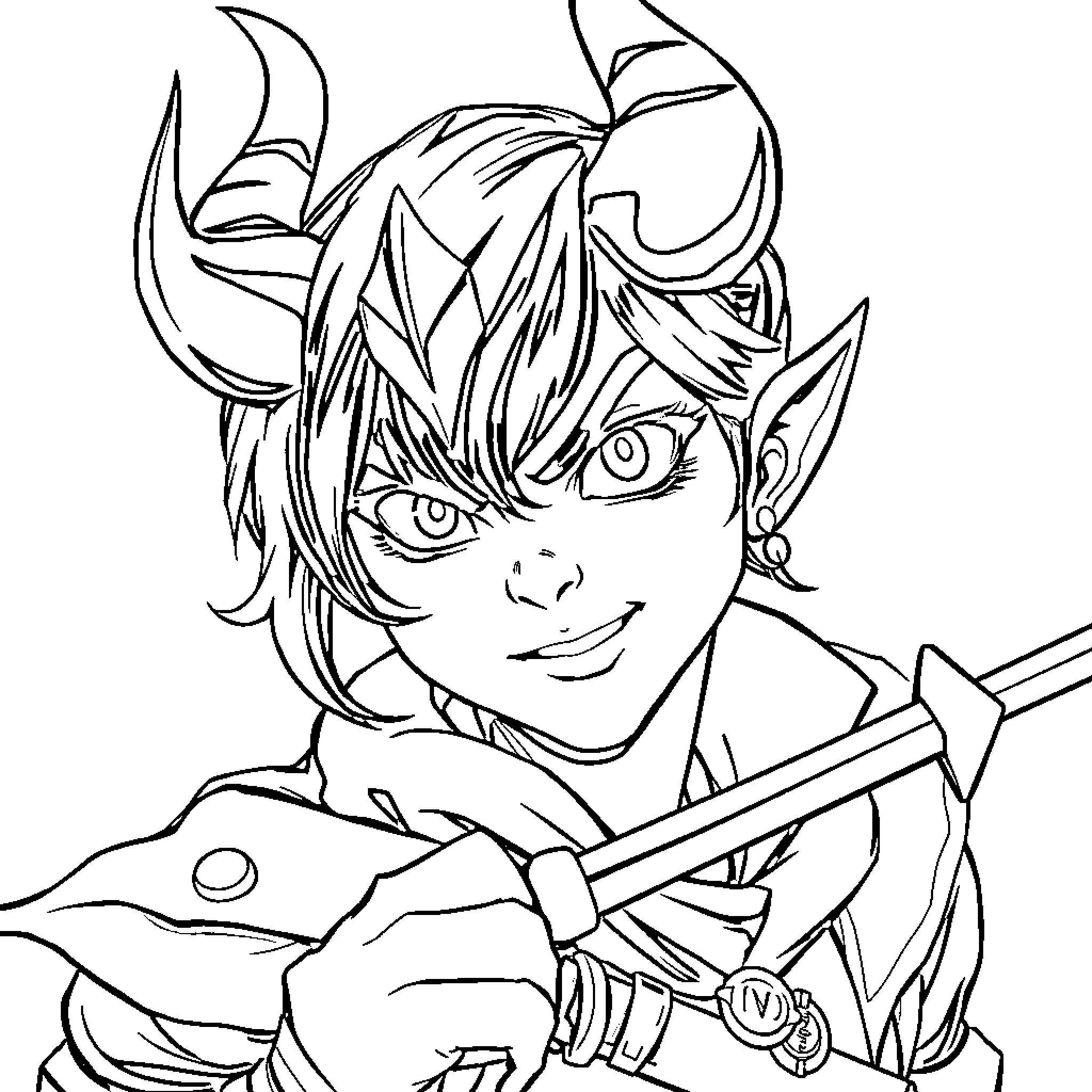 Romy's Adventurous Pose with Sword Coloring Page (free black-and-white line drawing printable PDF for all, from beginners to advanced learners, including children, teens, adults, and seniors)