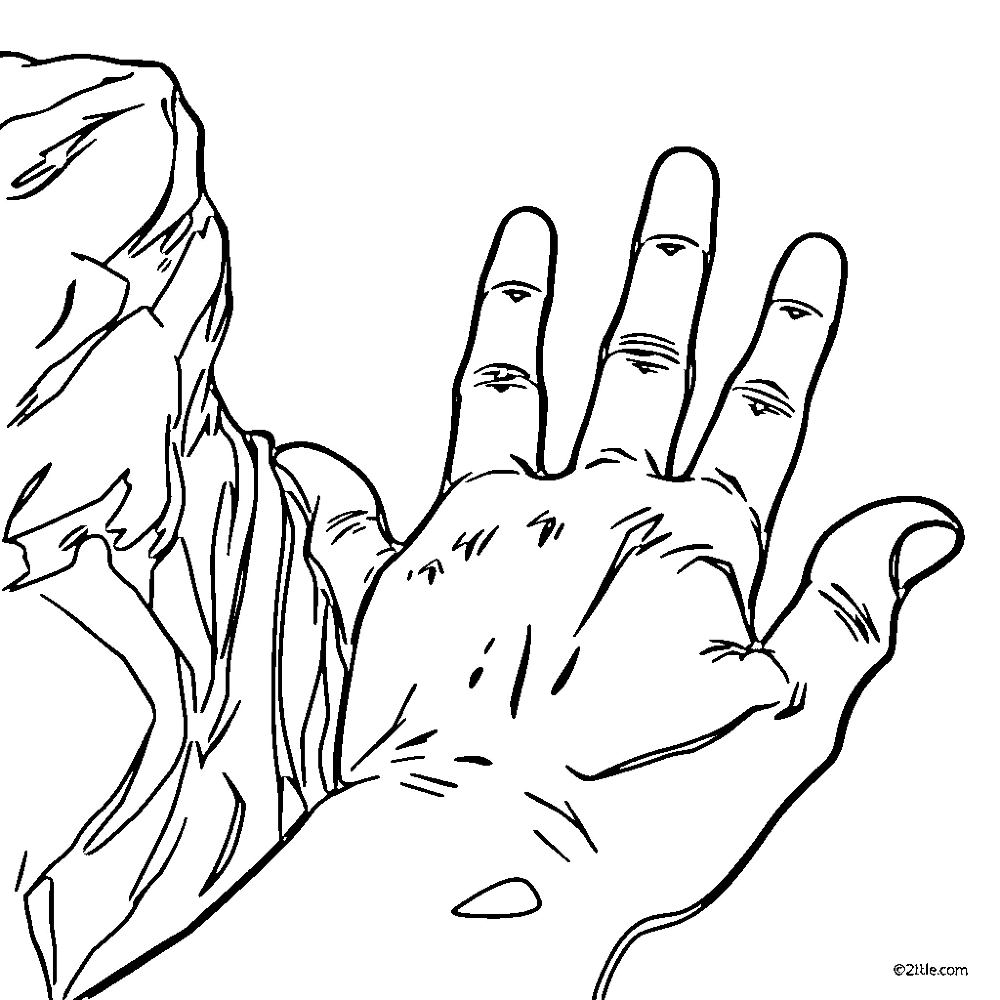 Hand reaching out in expression Coloring Page (free black-and-white line drawing printable PDF for all, from beginners to advanced learners, including children, teens, adults, and seniors)