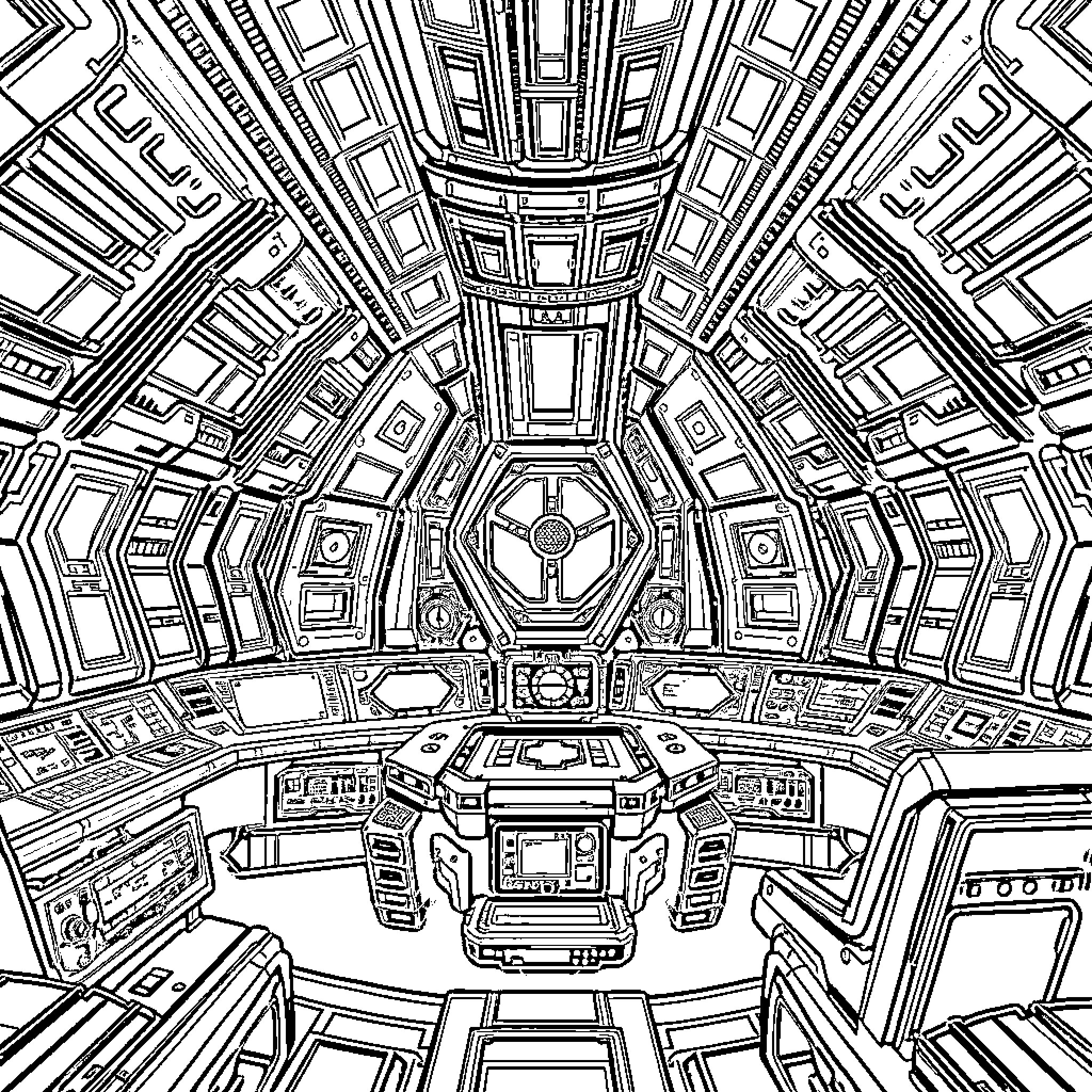 Covenant Ship Interior Exploration Coloring Page (free black-and-white line drawing printable PDF for all, from beginners to advanced learners, including children, teens, adults, and seniors)