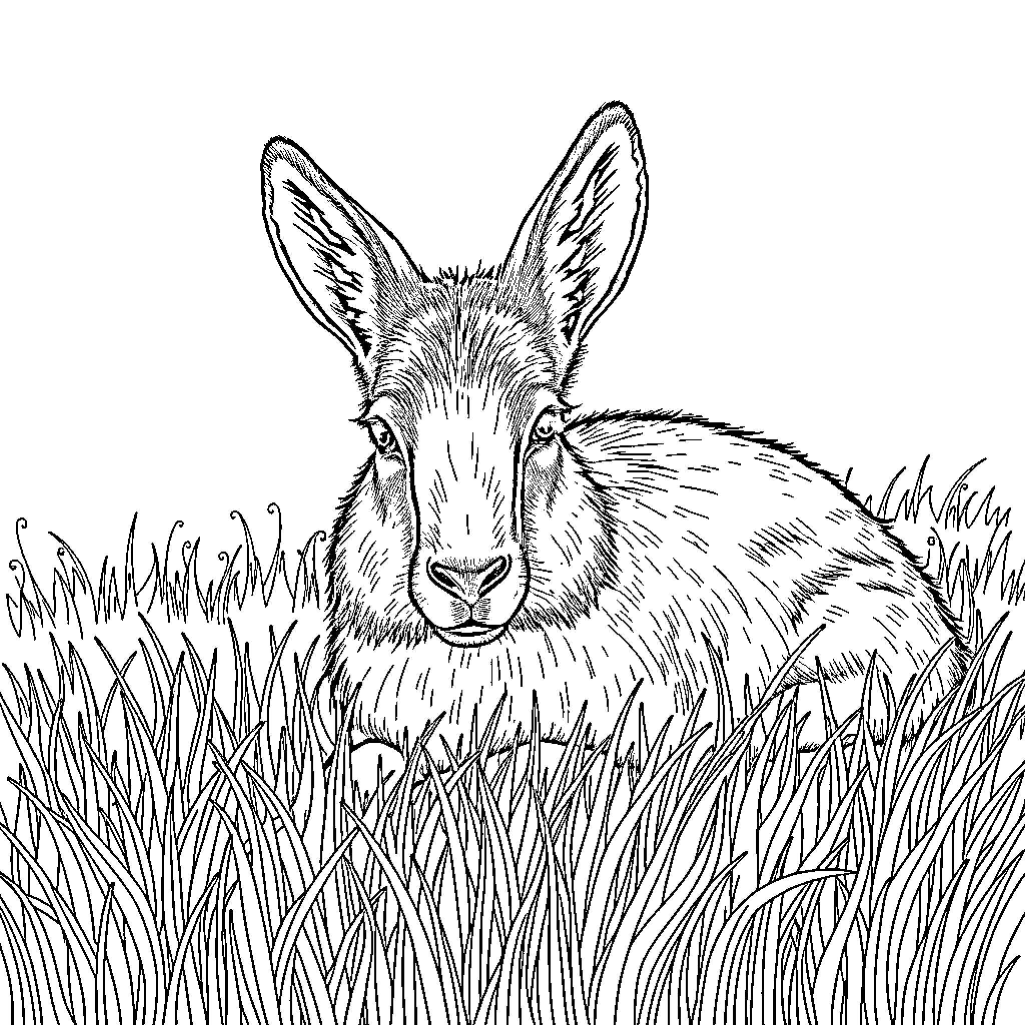 Cavy in the Grassy Field Coloring Page (free black-and-white line drawing printable PDF for all, from beginners to advanced learners, including children, teens, adults, and seniors)