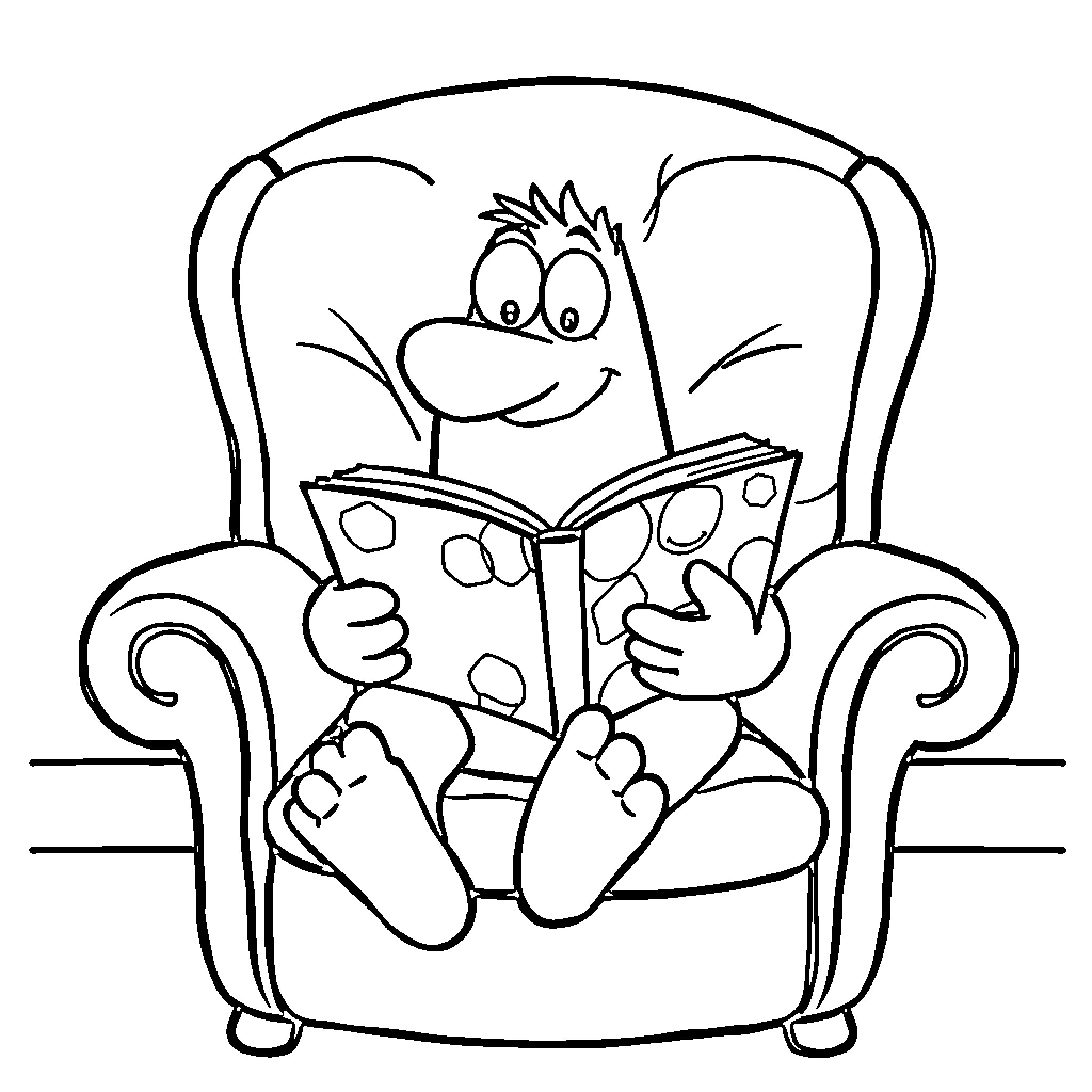 Stevie Griffin reading a book comfortably on a chair Coloring Page (free black-and-white line drawing printable PDF for all, from beginners to advanced learners, including children, teens, adults, and seniors)