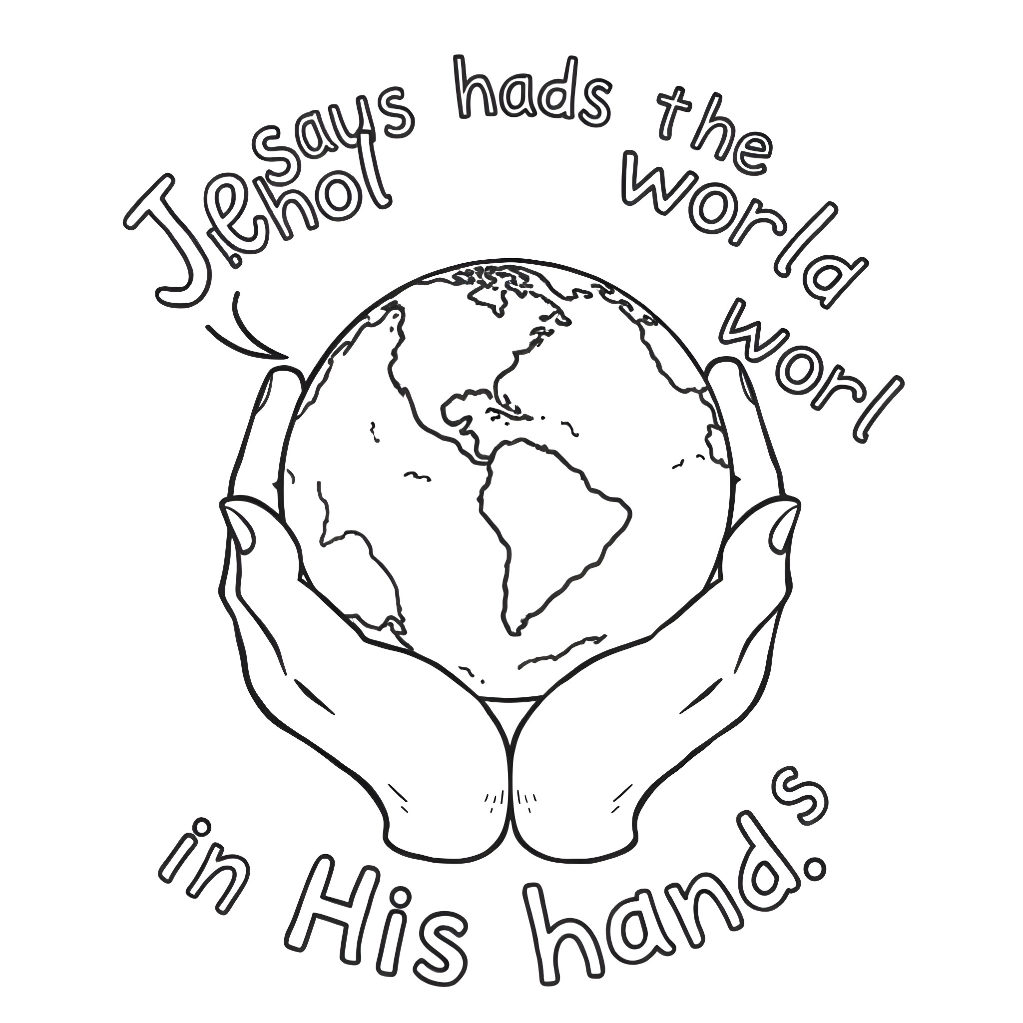 Hands gently hold the world in His care Coloring Page (free black-and-white line drawing printable PDF for all, from beginners to advanced learners, including children, teens, adults, and seniors)