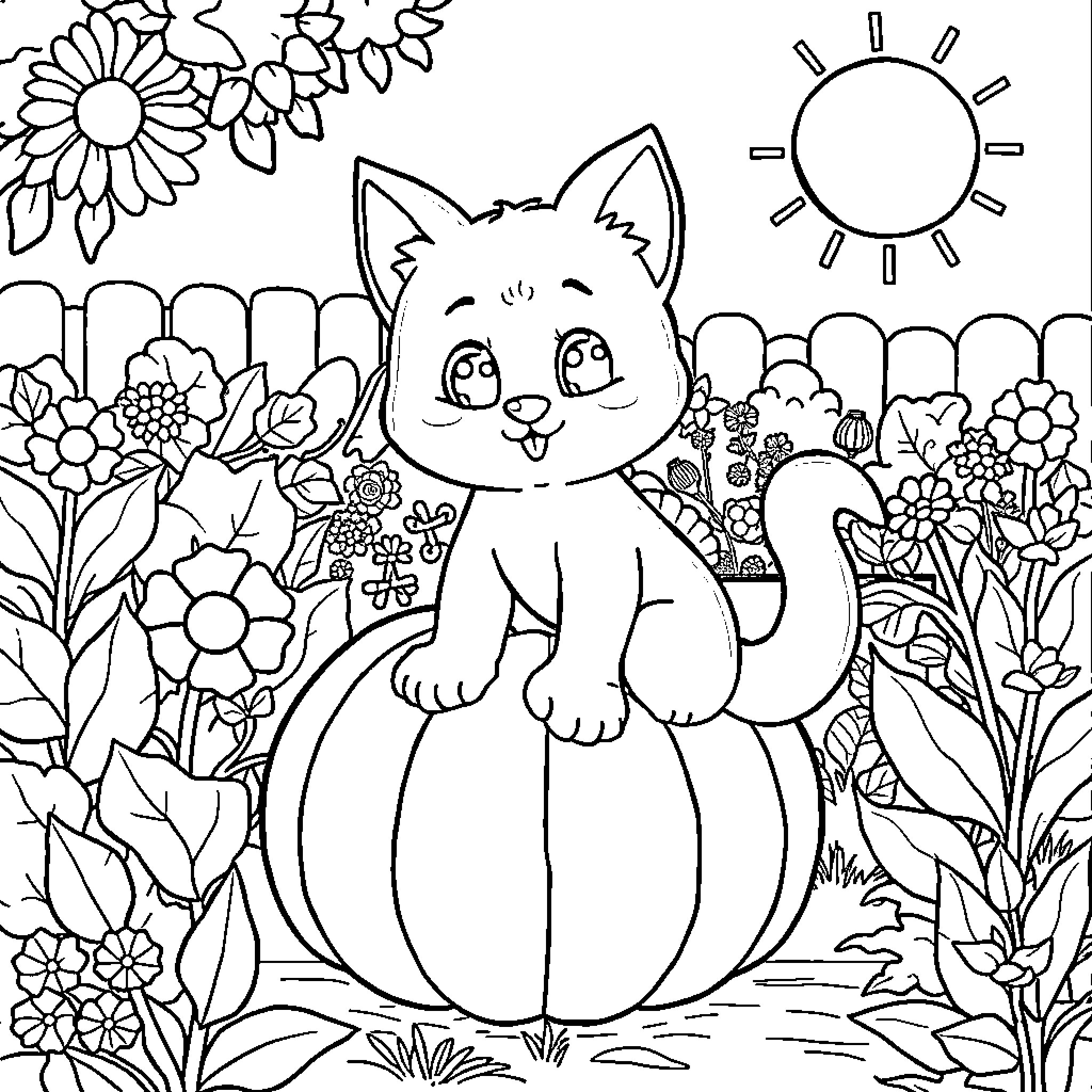 Bluey's Playful Garden Adventure Coloring Page (free black-and-white line drawing printable PDF for all, from beginners to advanced learners, including children, teens, adults, and seniors)