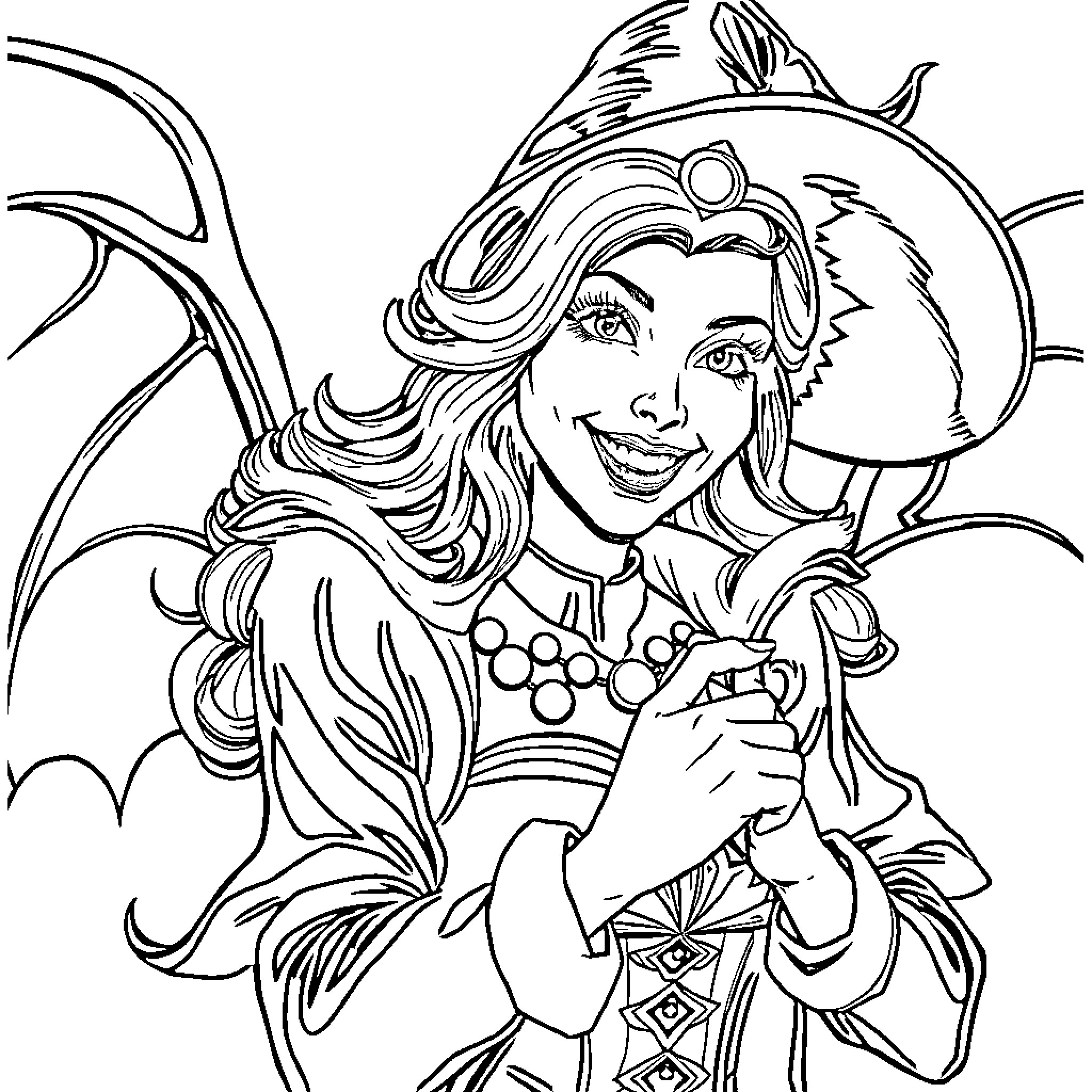 Merlina the Magical Fairy Princess Coloring Page (free black-and-white line drawing printable PDF for all, from beginners to advanced learners, including children, teens, adults, and seniors)