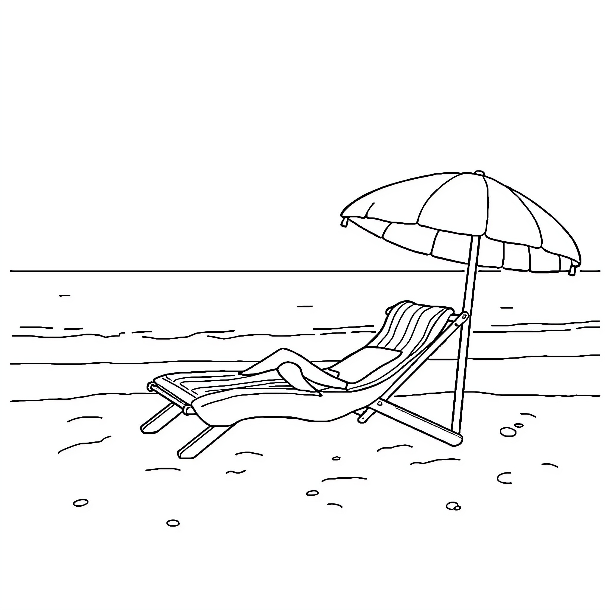 Sofa by the beach with umbrella Coloring Page (free black-and-white line drawing printable PDF for all, from beginners to advanced learners, including children, teens, adults, and seniors)