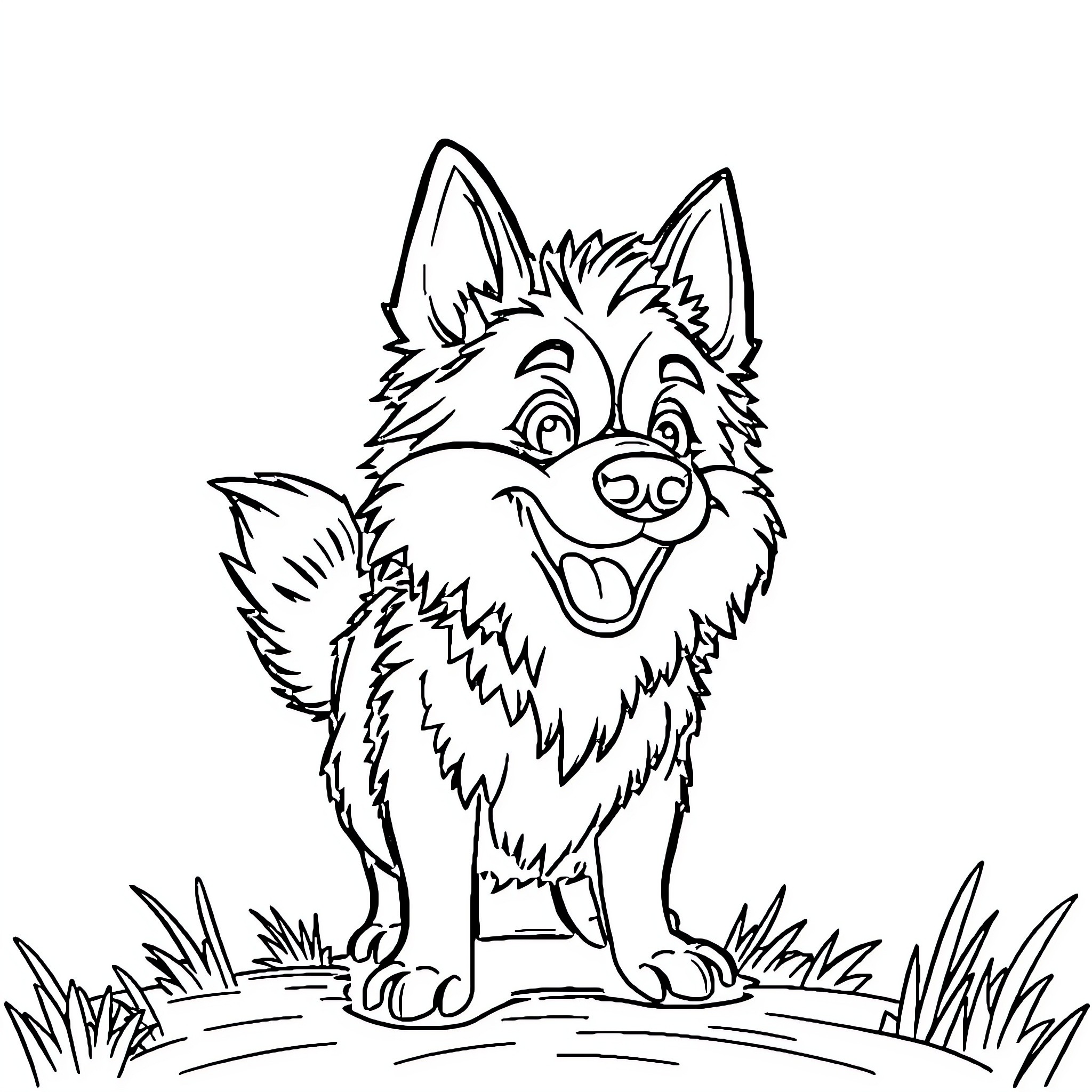 Aussie Pup's Joyful Romp in the Grass Coloring Page (free black-and-white line drawing printable PDF for all, from beginners to advanced learners, including children, teens, adults, and seniors)