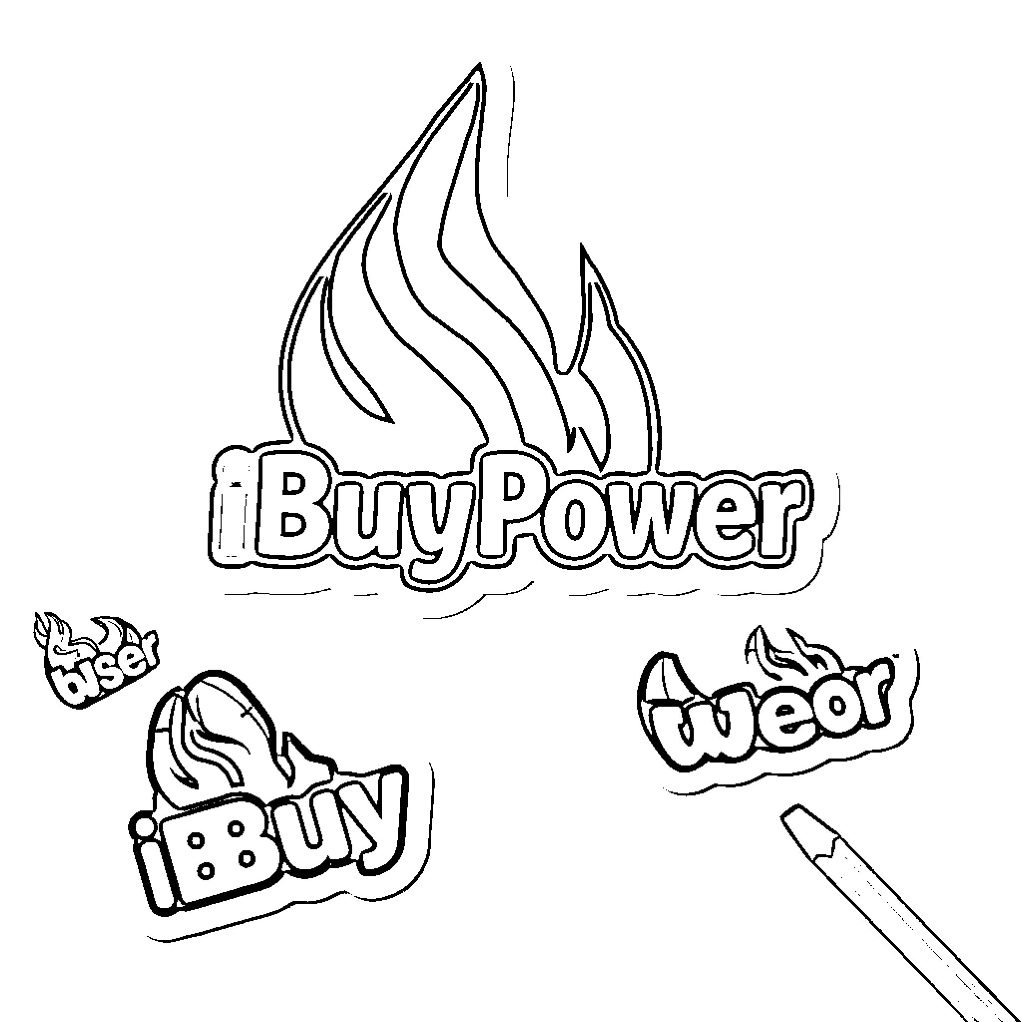 iBUYPOWER gaming brand logo and accessories Coloring Page (free black-and-white line drawing printable PDF for all, from beginners to advanced learners, including children, teens, adults, and seniors)