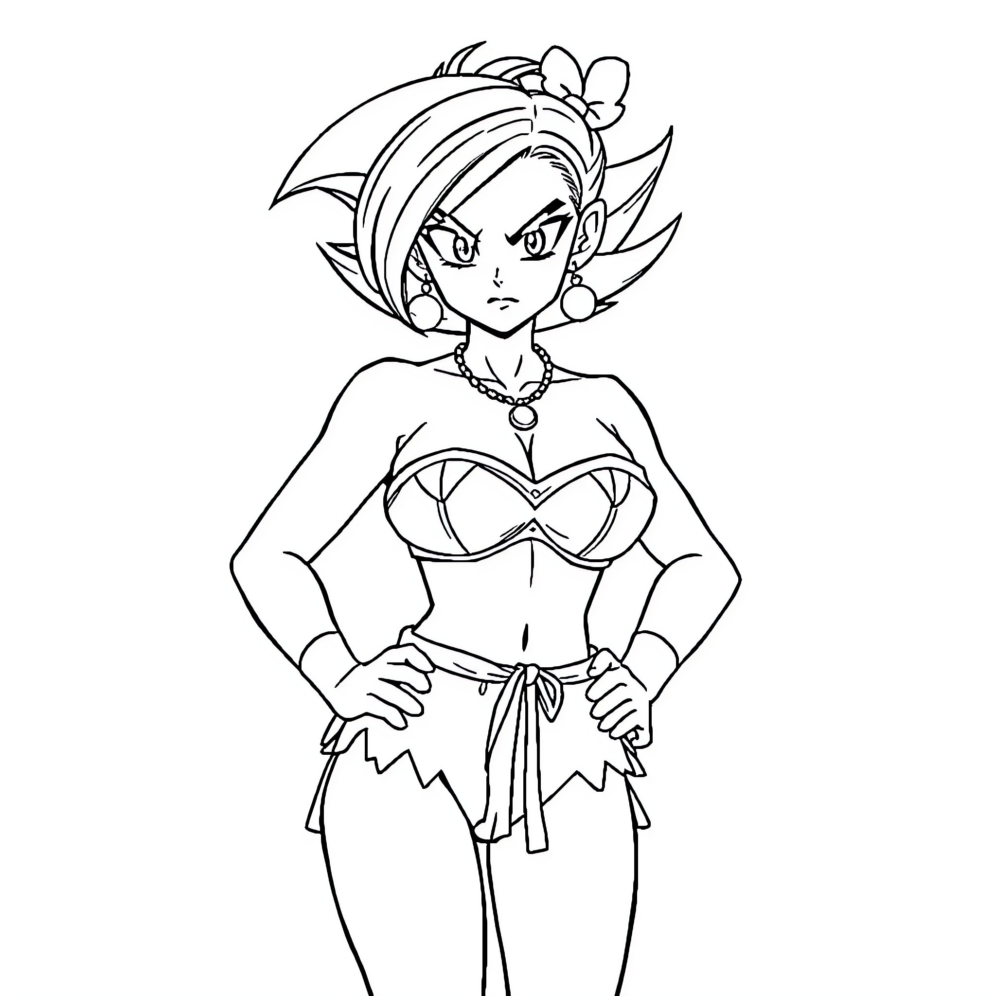 Videl in a confident battle-ready pose Coloring Page (free black-and-white line drawing printable PDF for all, from beginners to advanced learners, including children, teens, adults, and seniors)