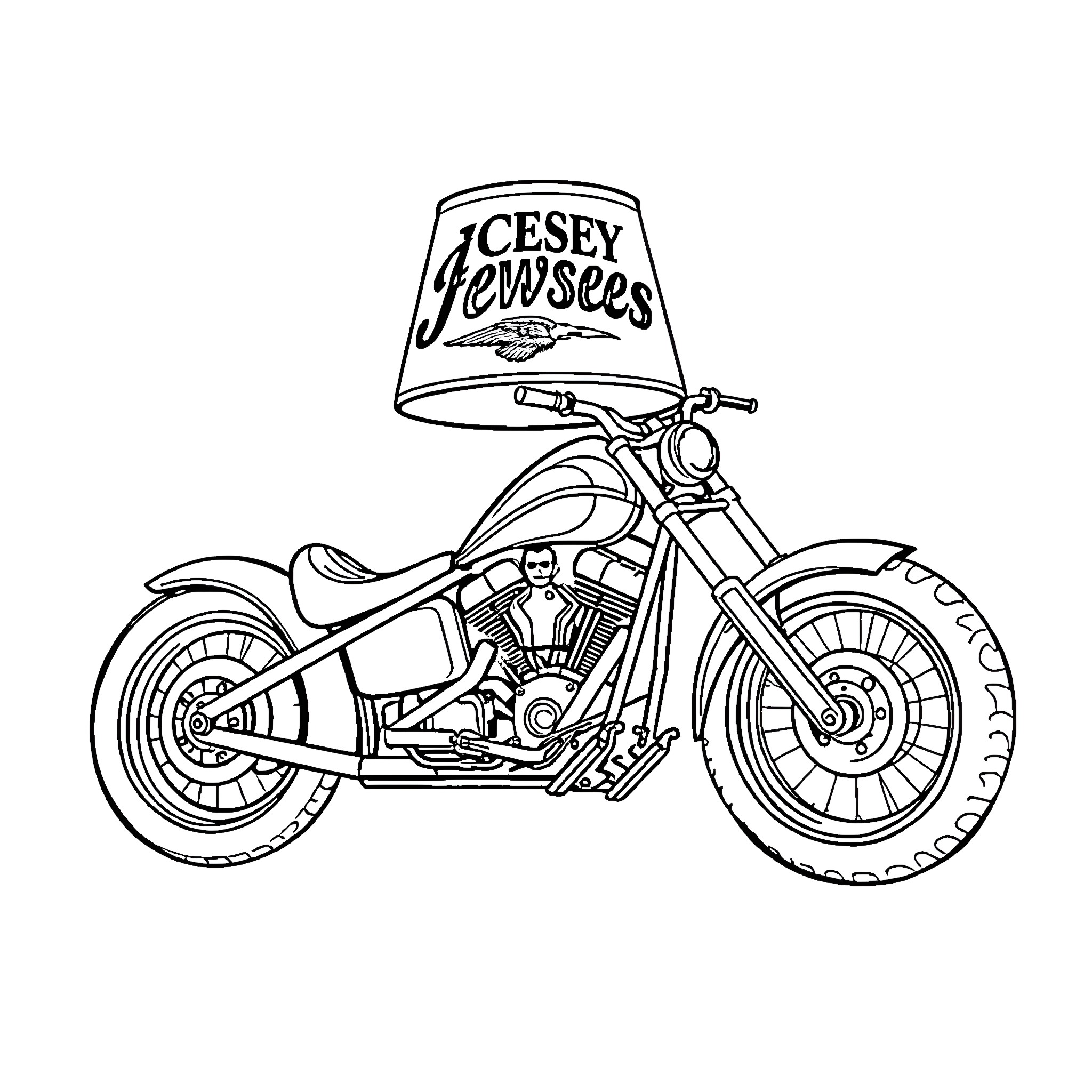 Chopper motorcycle with vintage branding Coloring Page (free black-and-white line drawing printable PDF for all, from beginners to advanced learners, including children, teens, adults, and seniors)