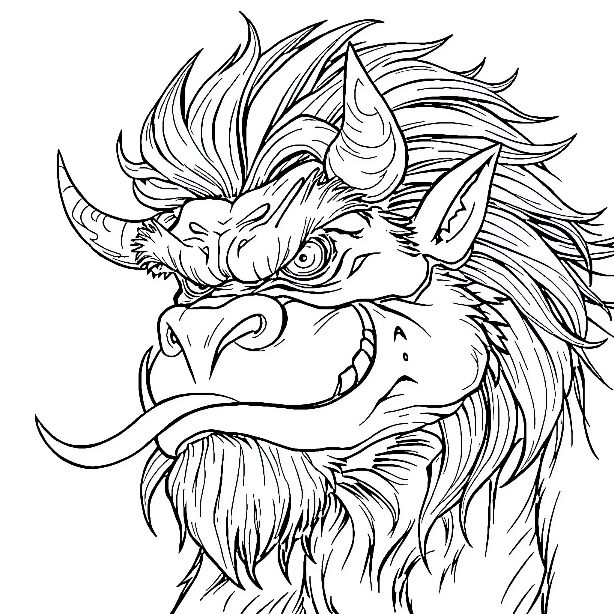 Thaddäus the Monstrous Creature Unleashed Coloring Page (free black-and-white line drawing printable PDF for all, from beginners to advanced learners, including children, teens, adults, and seniors)