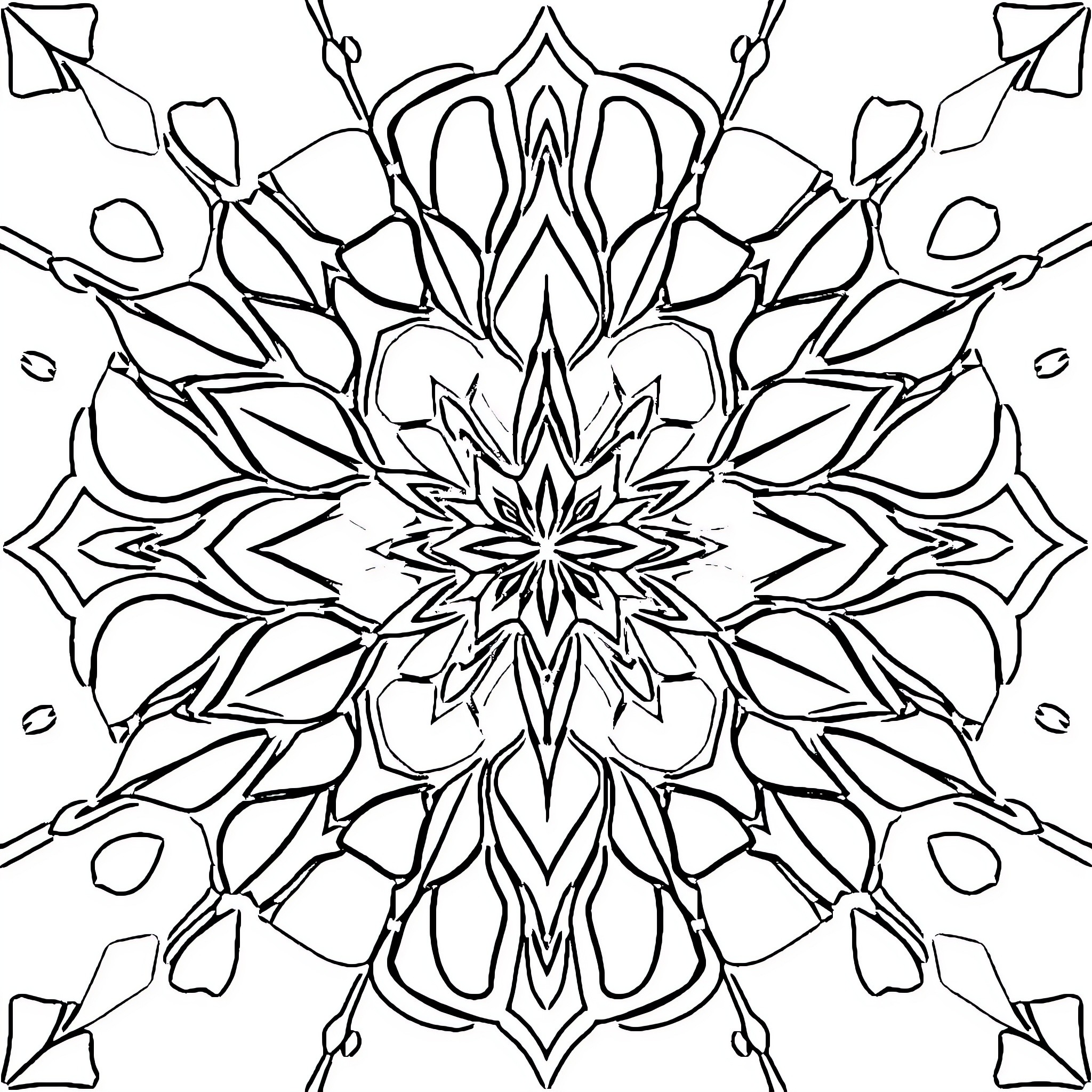 Symmetry in abstract floral pattern Coloring Page (free black-and-white line drawing printable PDF for all, from beginners to advanced learners, including children, teens, adults, and seniors)