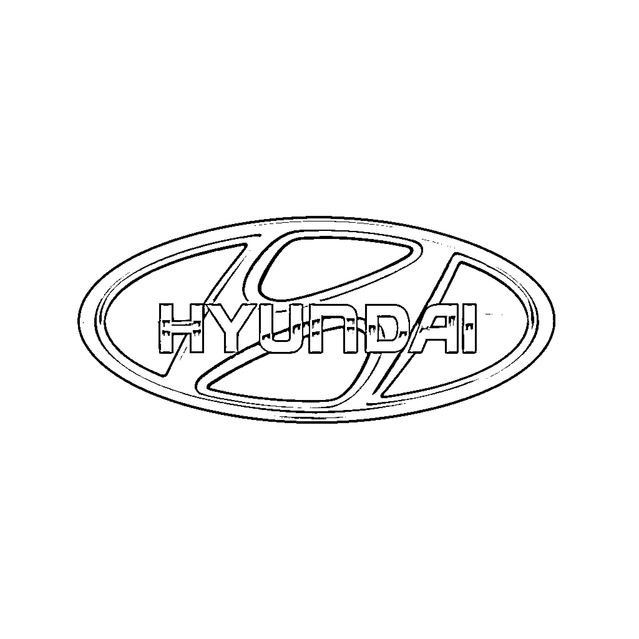 Hyundai Logo depicting stylized brand name Coloring Page (free black-and-white line drawing printable PDF for all, from beginners to advanced learners, including children, teens, adults, and seniors)