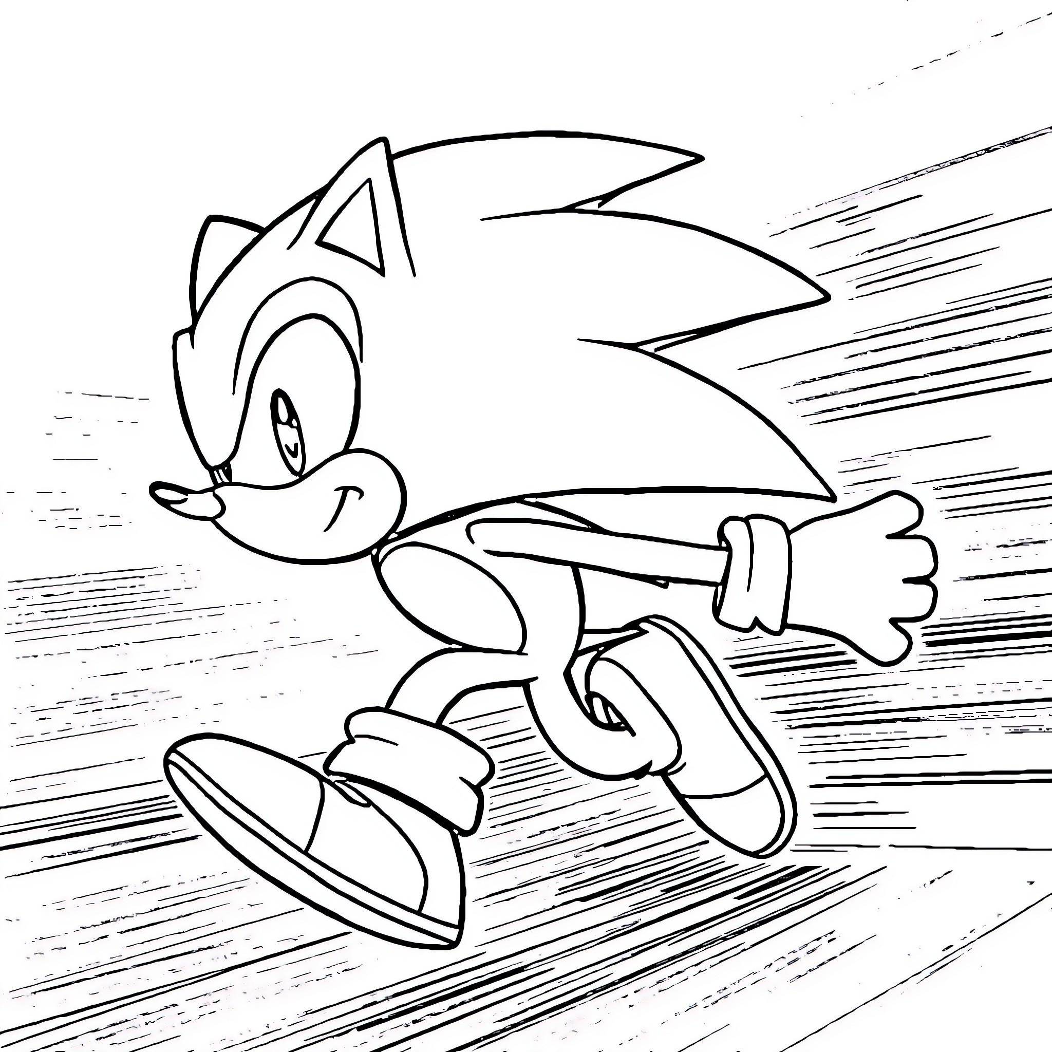 Sonic character racing at high speed Coloring Page (free black-and-white line drawing printable PDF for all, from beginners to advanced learners, including children, teens, adults, and seniors)