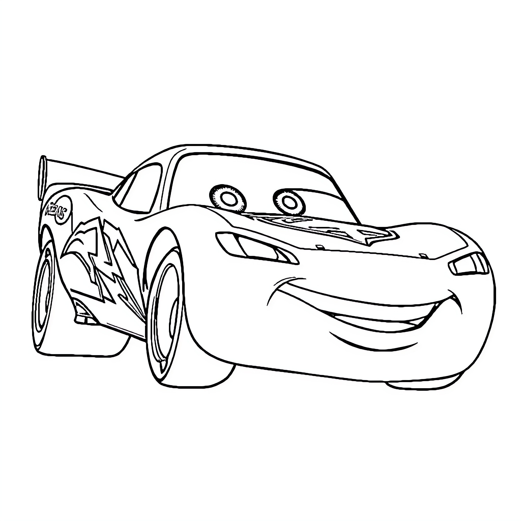 Lightning McQueen racing with excitement Coloring Page (free black-and-white line drawing printable PDF for all, from beginners to advanced learners, including children, teens, adults, and seniors)
