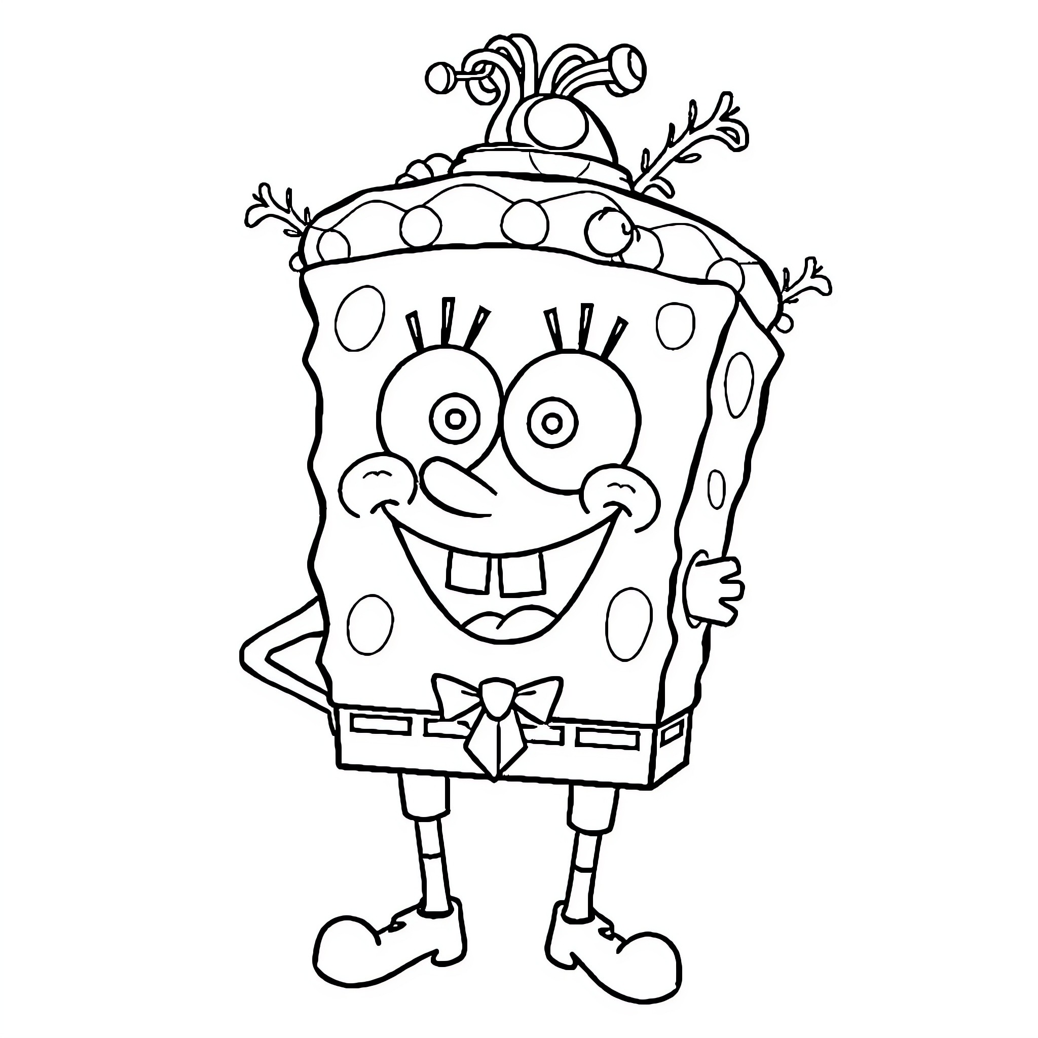 Spongebob's Cheerful and Whimsical Antics Coloring Page (free black-and-white line drawing printable PDF for all, from beginners to advanced learners, including children, teens, adults, and seniors)