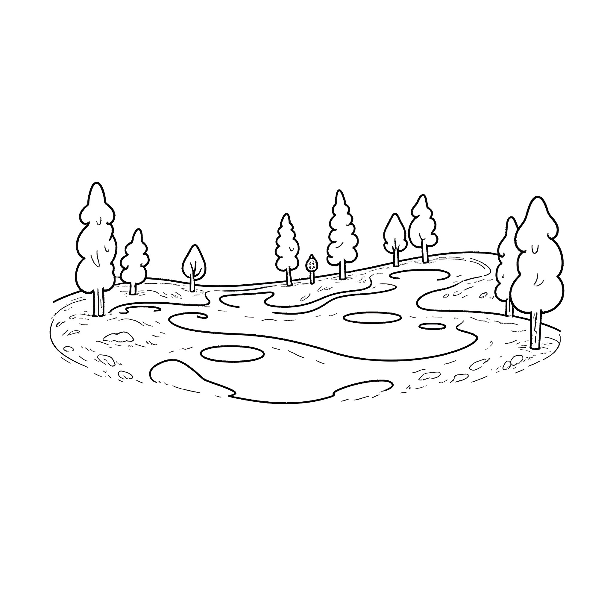 Disc Golf Players Enjoying the Outdoors Coloring Page (free black-and-white line drawing printable PDF for all, from beginners to advanced learners, including children, teens, adults, and seniors)