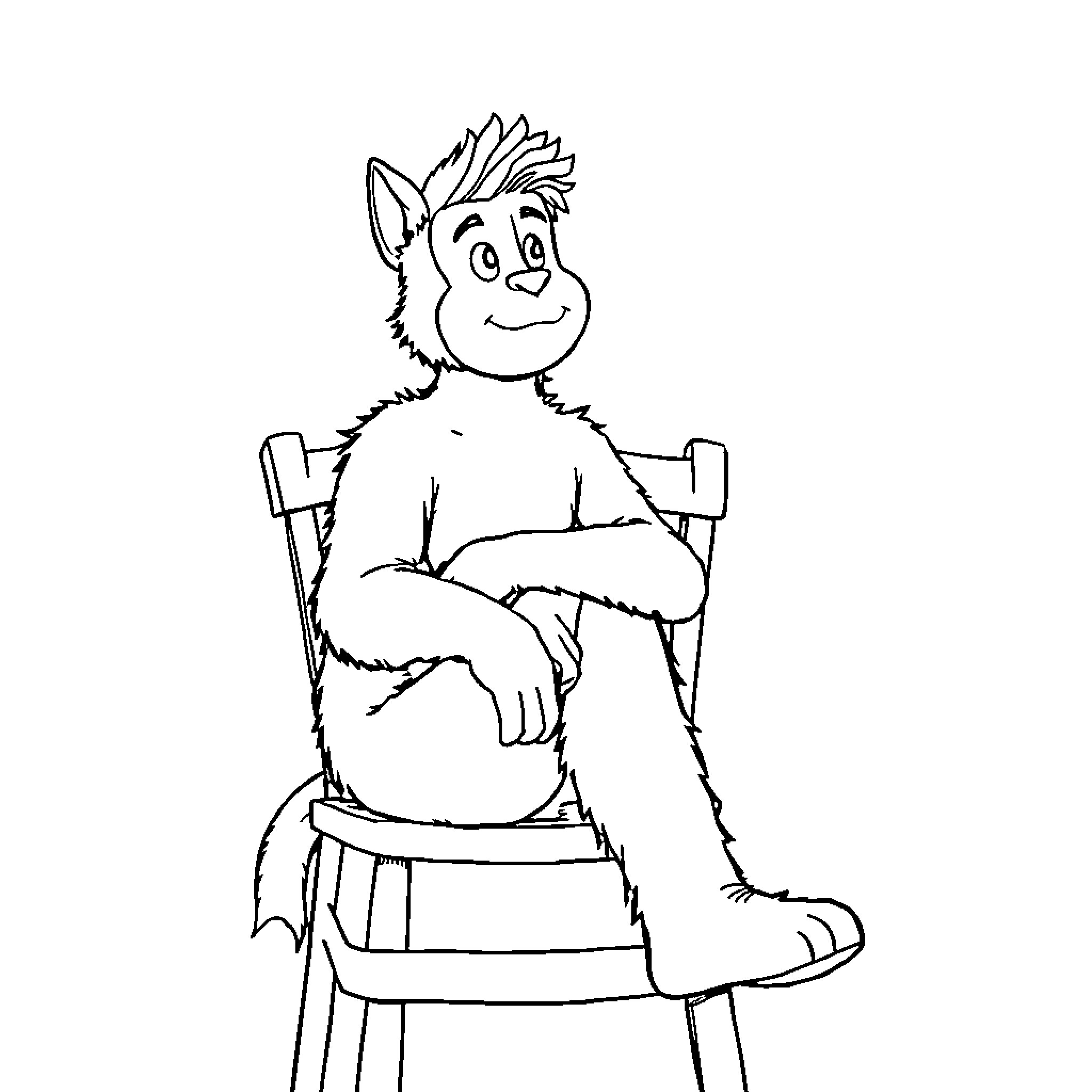 Bellamy the Friendly Creature Sitting Happily Coloring Page (free black-and-white line drawing printable PDF for all, from beginners to advanced learners, including children, teens, adults, and seniors)