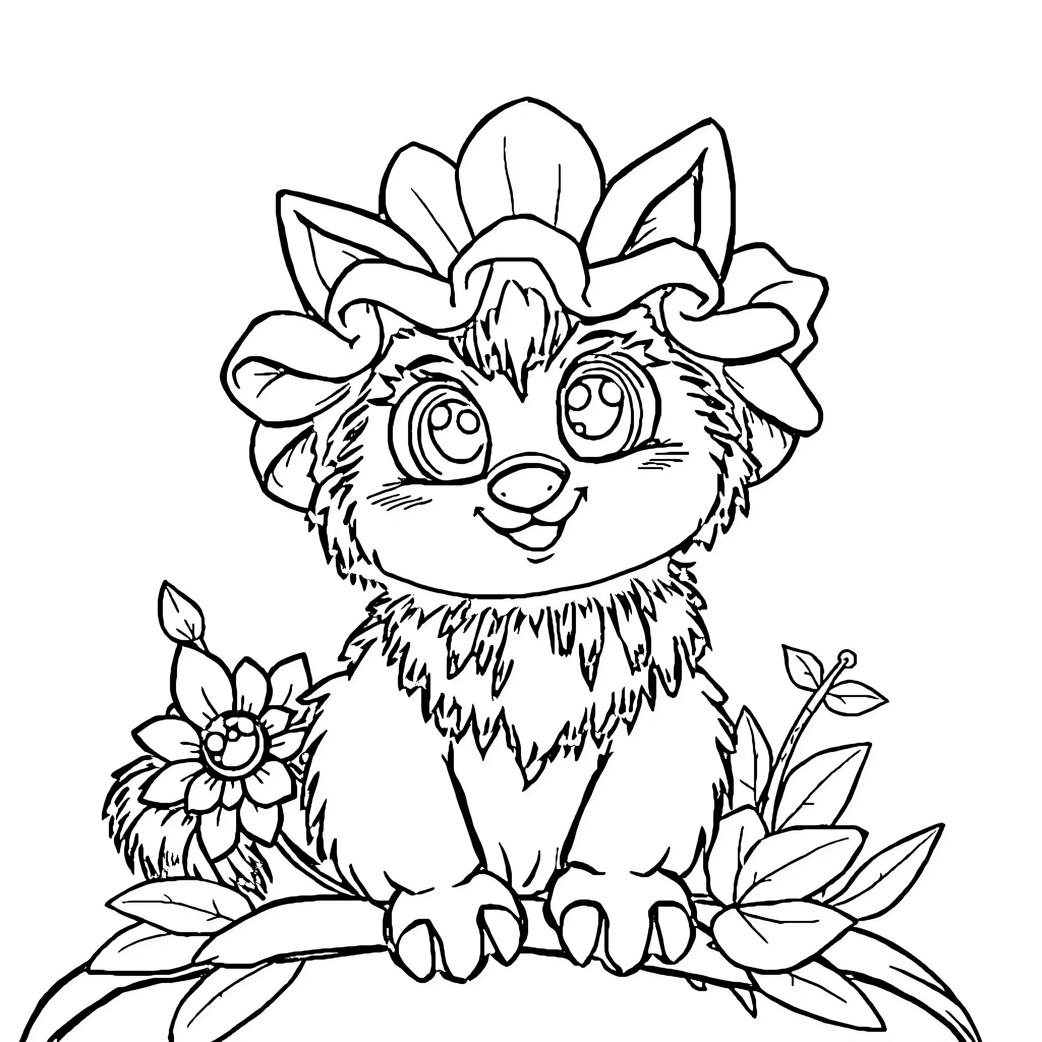 Kelinci adorned with floral crown Coloring Page (free black-and-white line drawing printable PDF for all, from beginners to advanced learners, including children, teens, adults, and seniors)