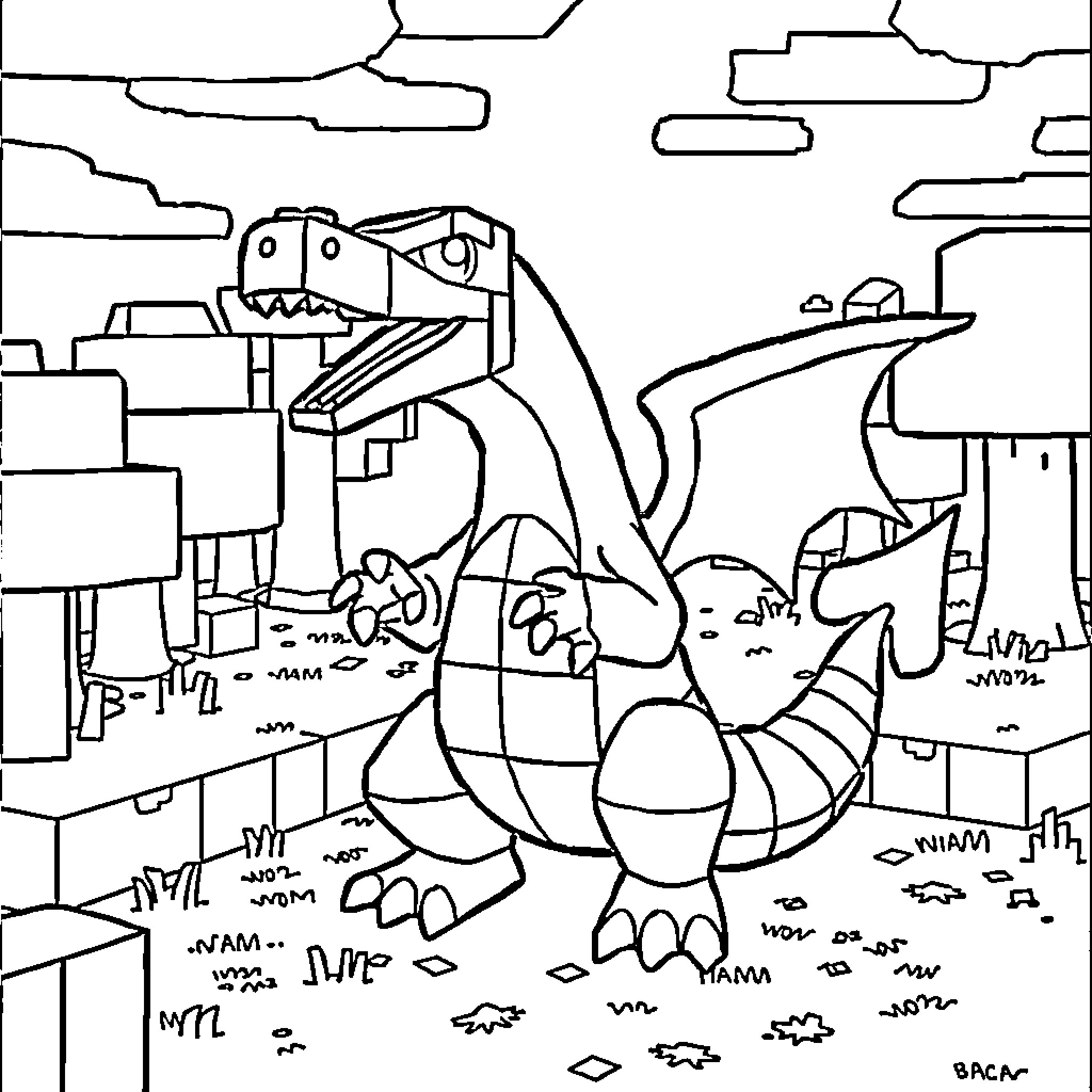 Charizard exploring a rugged landscape Coloring Page (free black-and-white line drawing printable PDF for all, from beginners to advanced learners, including children, teens, adults, and seniors)