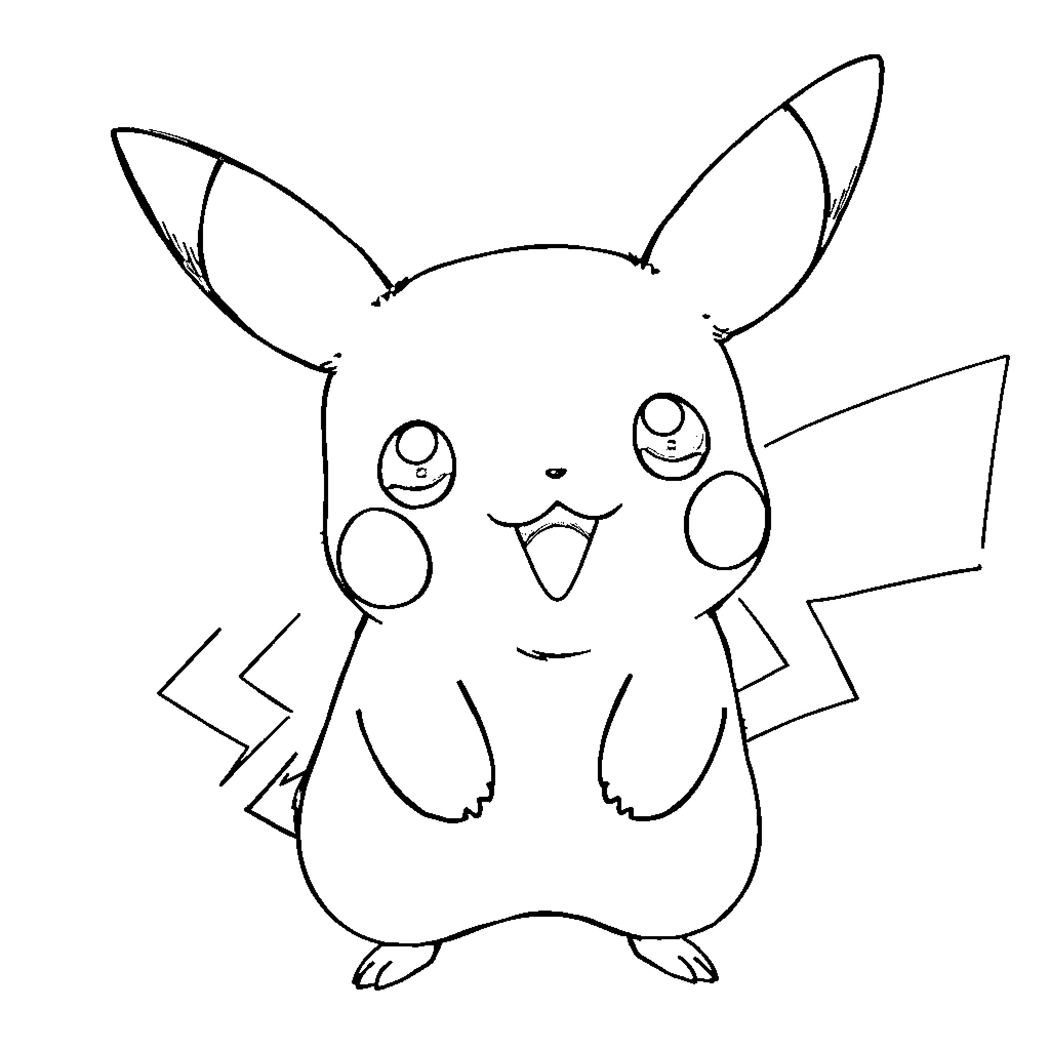 Pikachu expressing happiness and excitement Coloring Page (free black-and-white line drawing printable PDF for all, from beginners to advanced learners, including children, teens, adults, and seniors)